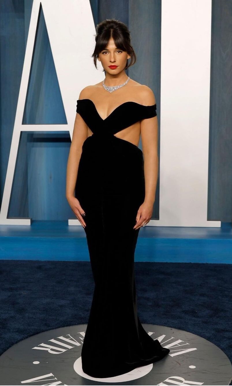 Naomi Scott Looks Breathtaking In a Black Waist Cutout And Off-Shoulder Gown