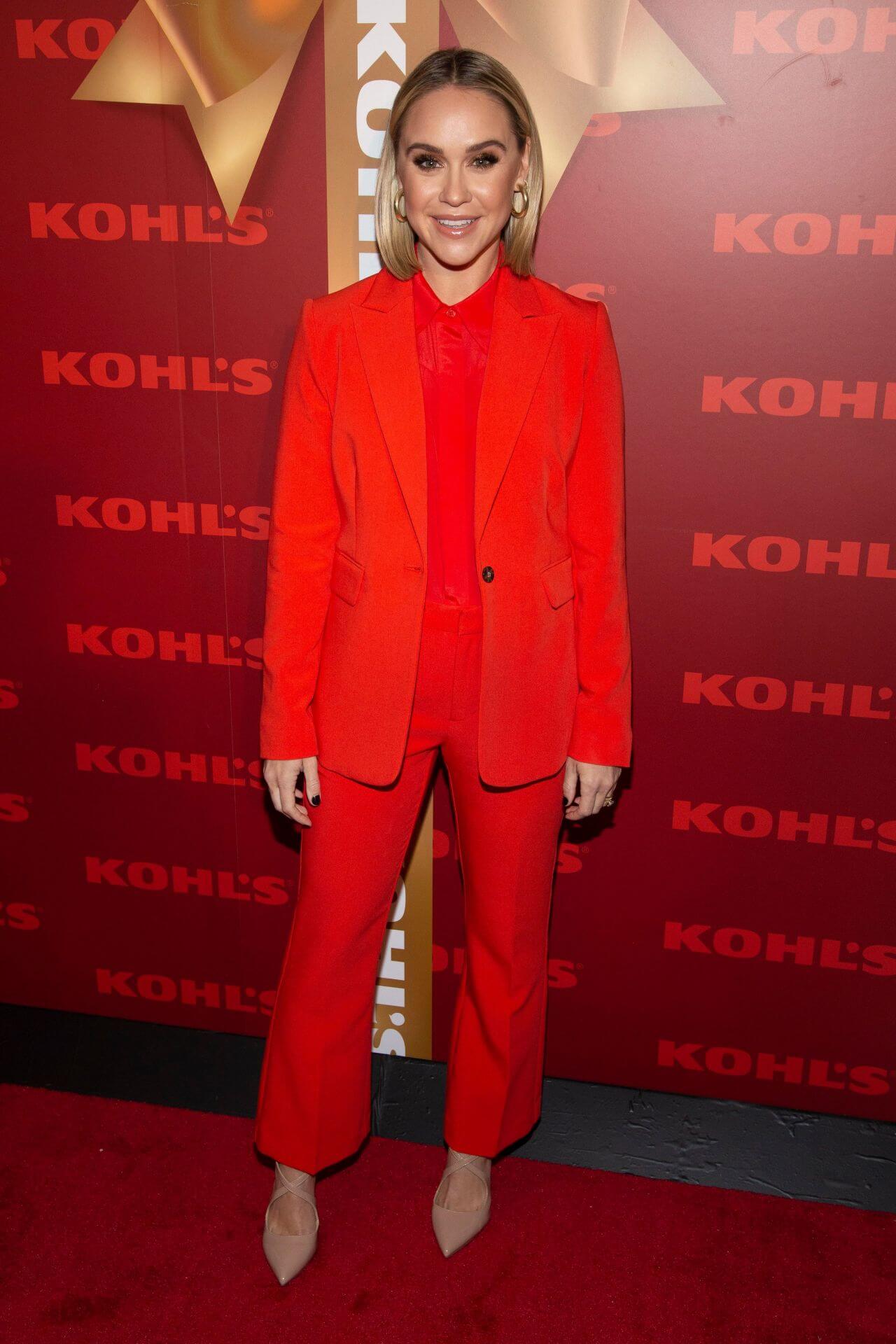 Becca Tobin  In Bright Red Three Piece Blazer Outfit At Kohl’s “New Gifts at Every Turn” Holiday Shopping Event in NYC