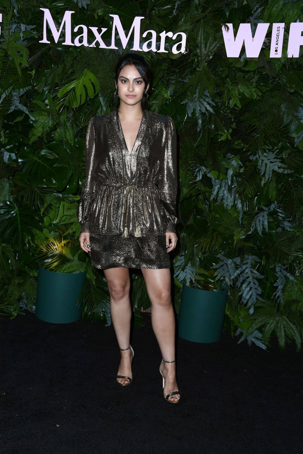 Camila Mendes  In Olive Green Full Sleeves Short Dress At Max Mara WIF Face Of The Future in LA
