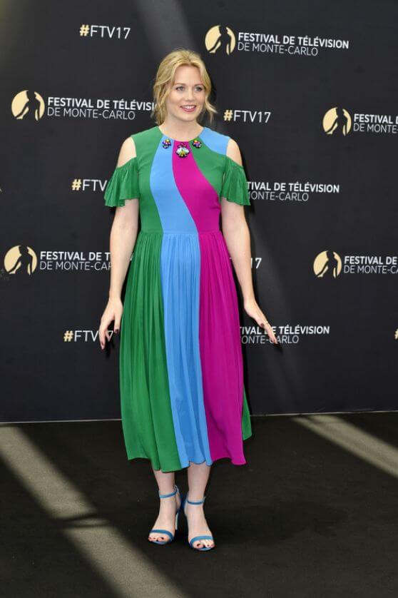 Cara Theobold  In Multicolor Cut-Out Sleeves Long Dress At Monte Carlo TV Festival