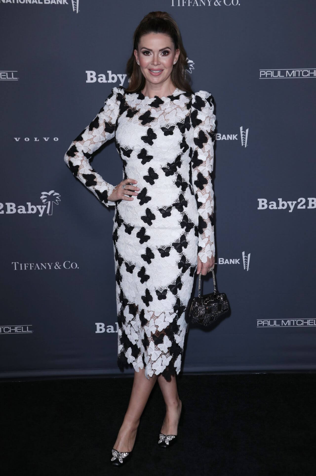 Carly Steel  In White With Black Patchwork Full Sleeves Long Dress At Baby2Baby 10-Year Gala in LA