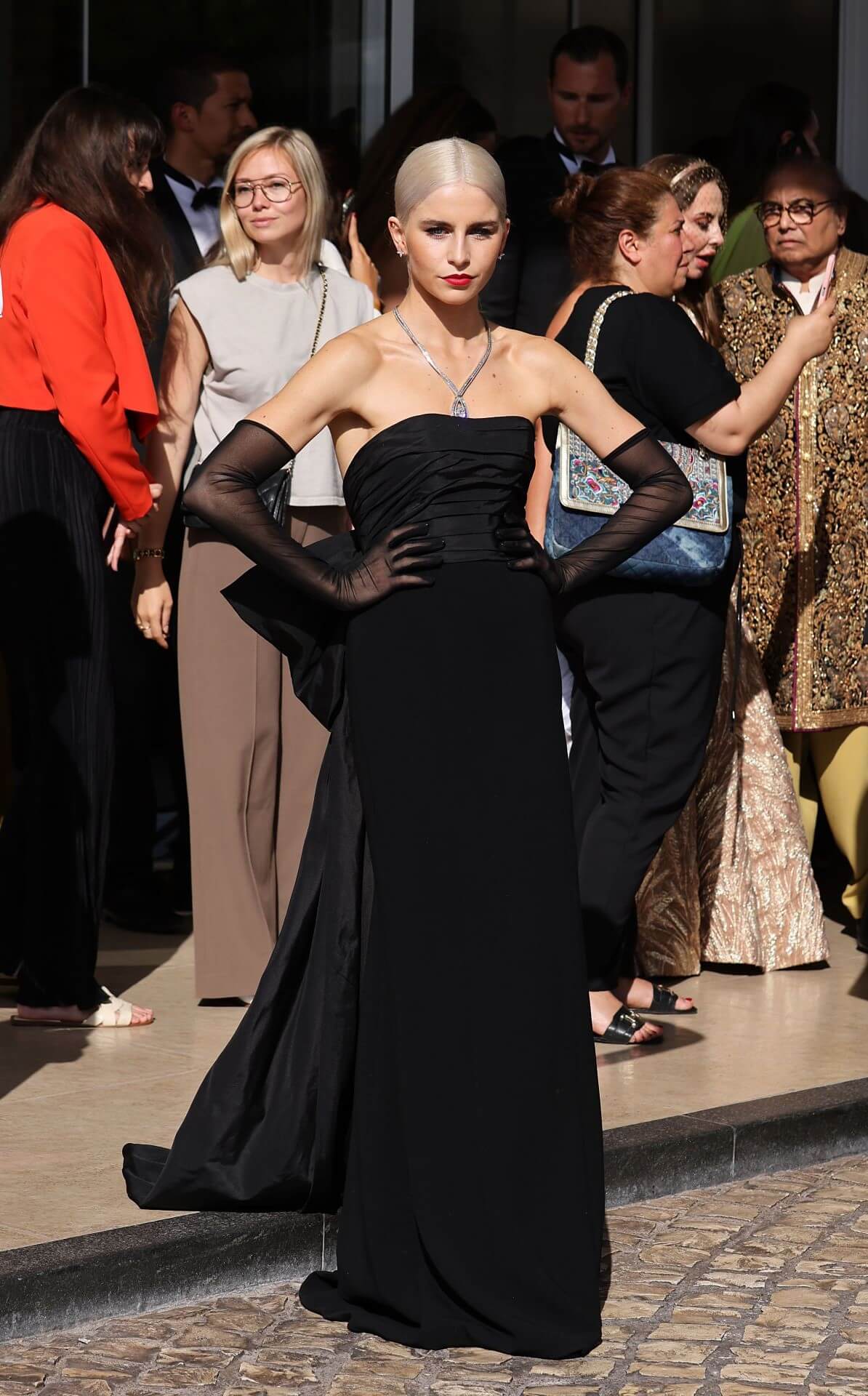 Caro Daur In Black Strapless Long Gown With Gloves At  Hotel Martinez in Cannes