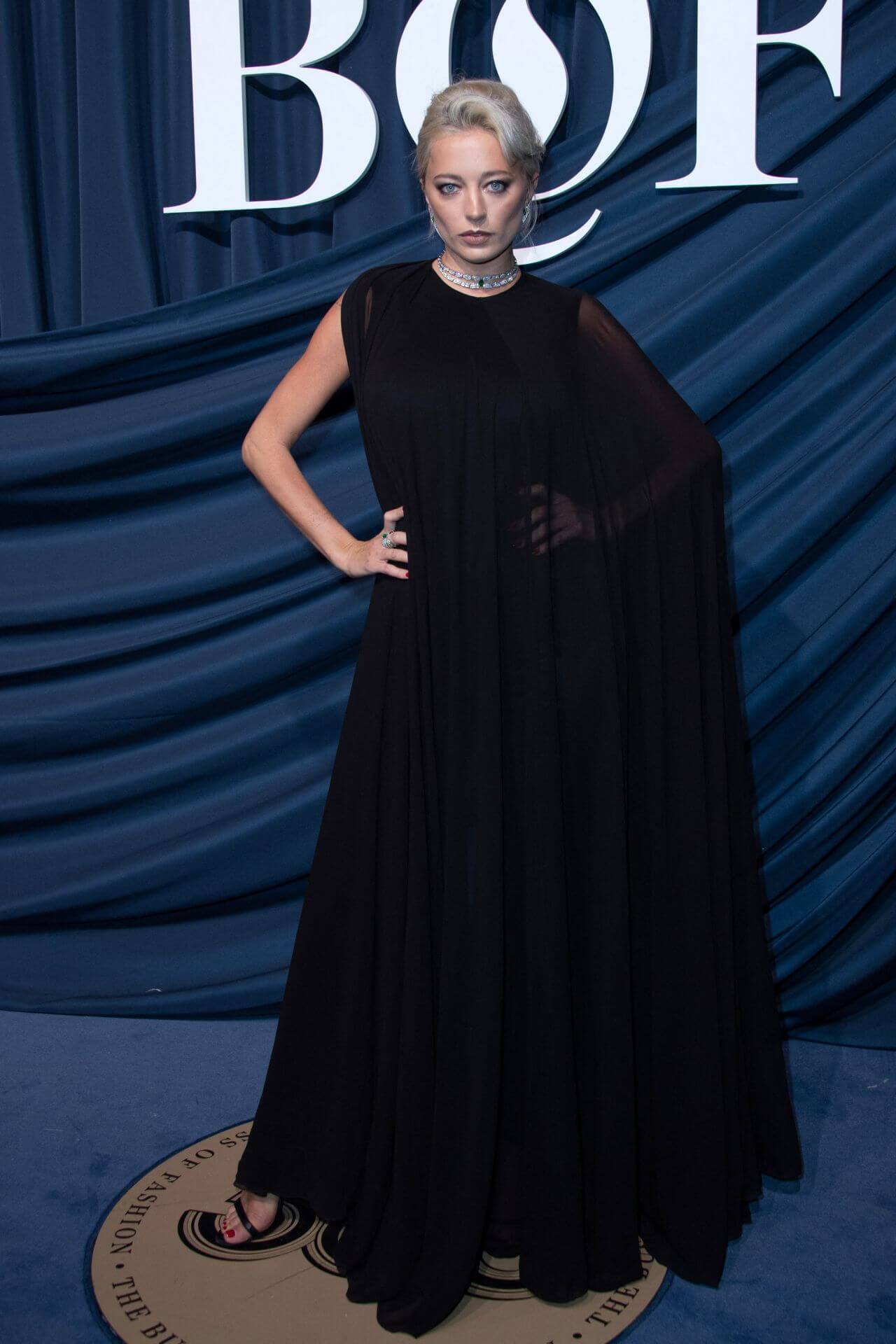 Caroline Vreeland In Black Sheering Pleated Long Gown At BoF500 Gala in Paris