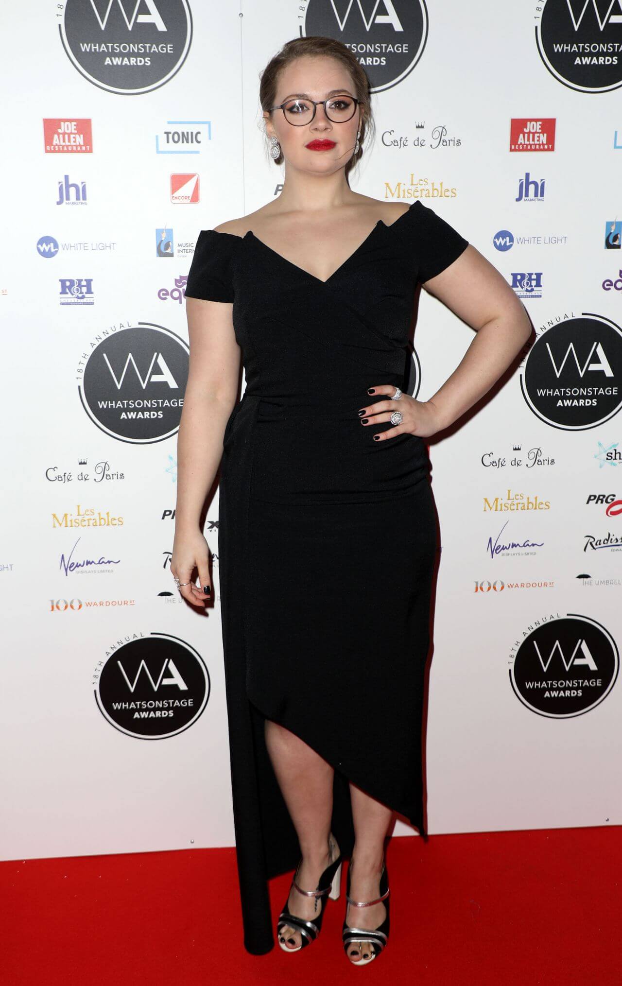 Carrie Hope Fletcher  In Black Half Sleeves Long Dress At WhatsOnStage Awards in London