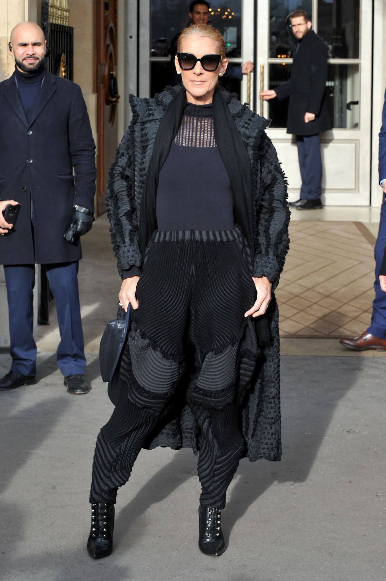 Celine Dion  In Black Co-Ord set With Cool Sunglasses At Hotel in Paris