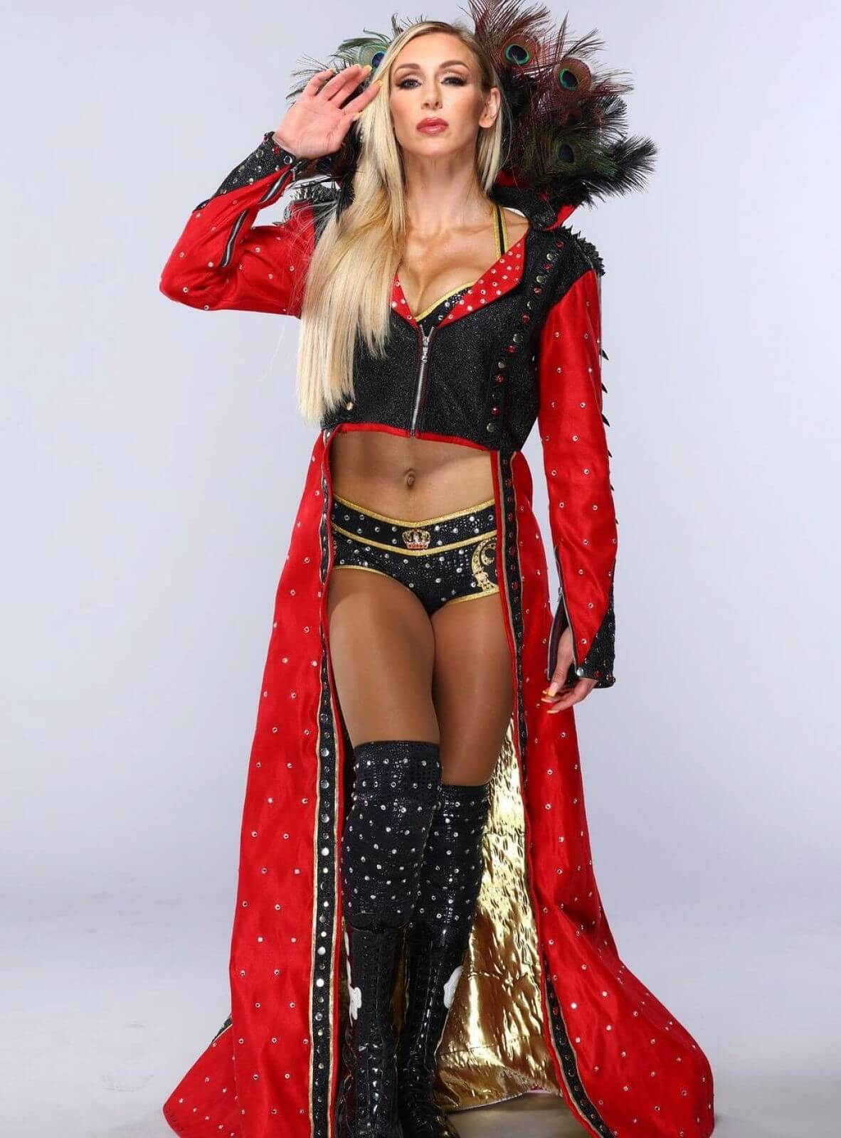 Charlotte Flair Sexy Looks In Gothic Style A Line Dress With Black Long Boots