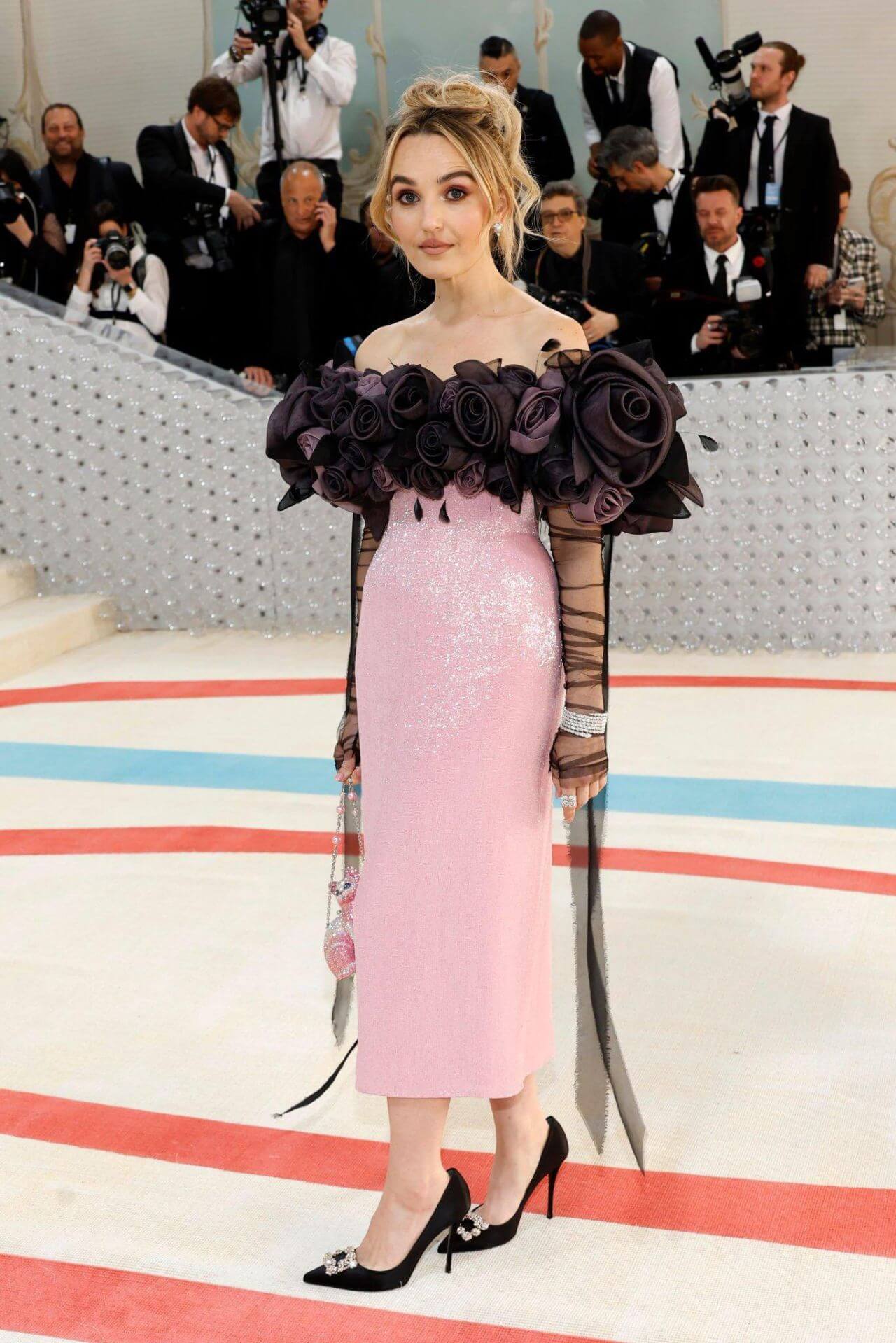 Chloe Fineman  In Pink Floral Design Long Gown Dress At Met Gala
