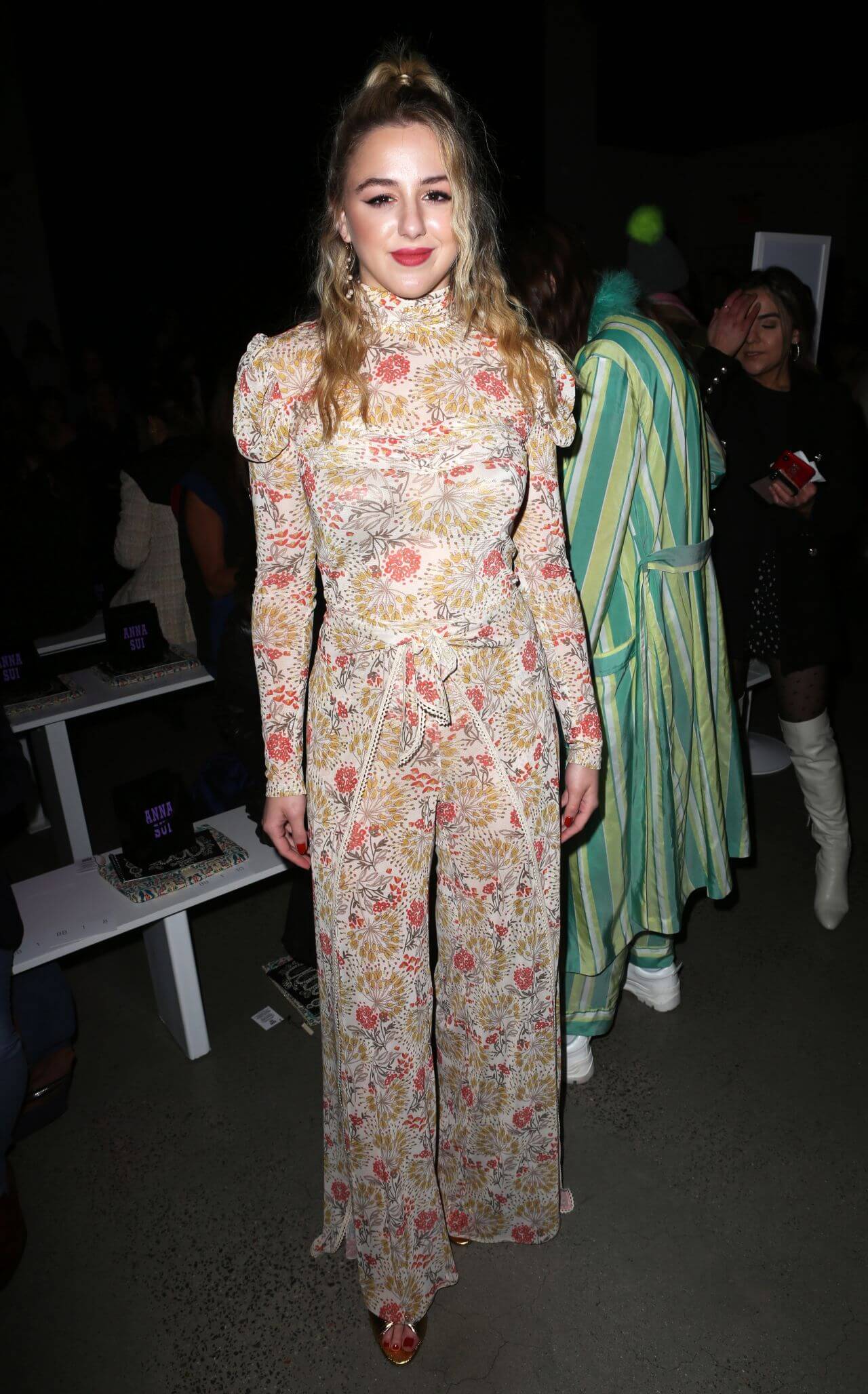 Chloe Lukasiak  In Floral Printed Full Sleeves Jumpsuit At Anna Sui Show at New York Fashion Week