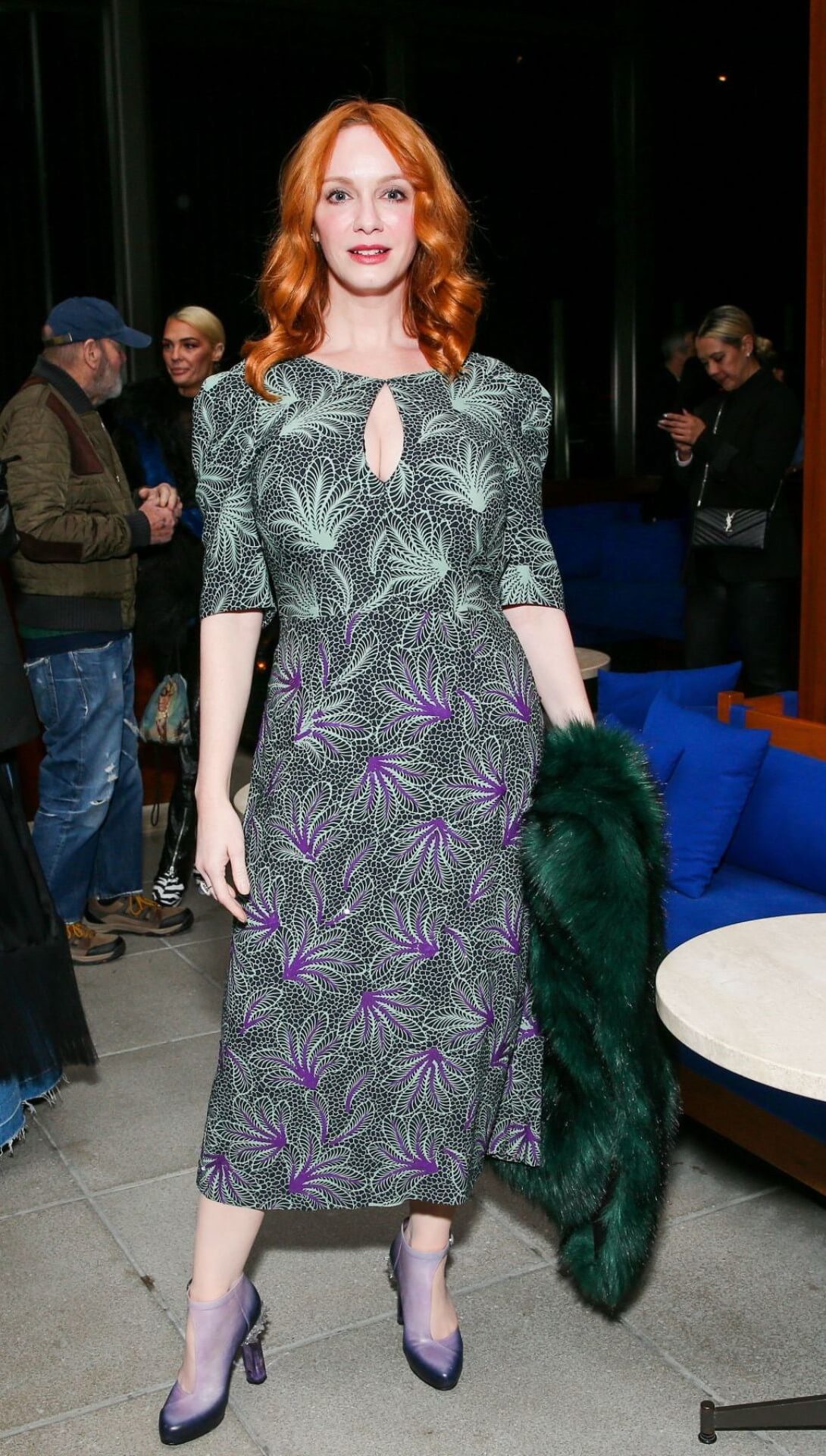 Christina Hendricks  In Flaral Design Half Sleeves Long Dress At Fashion Trust U.S. Cocktail in West Hollywood