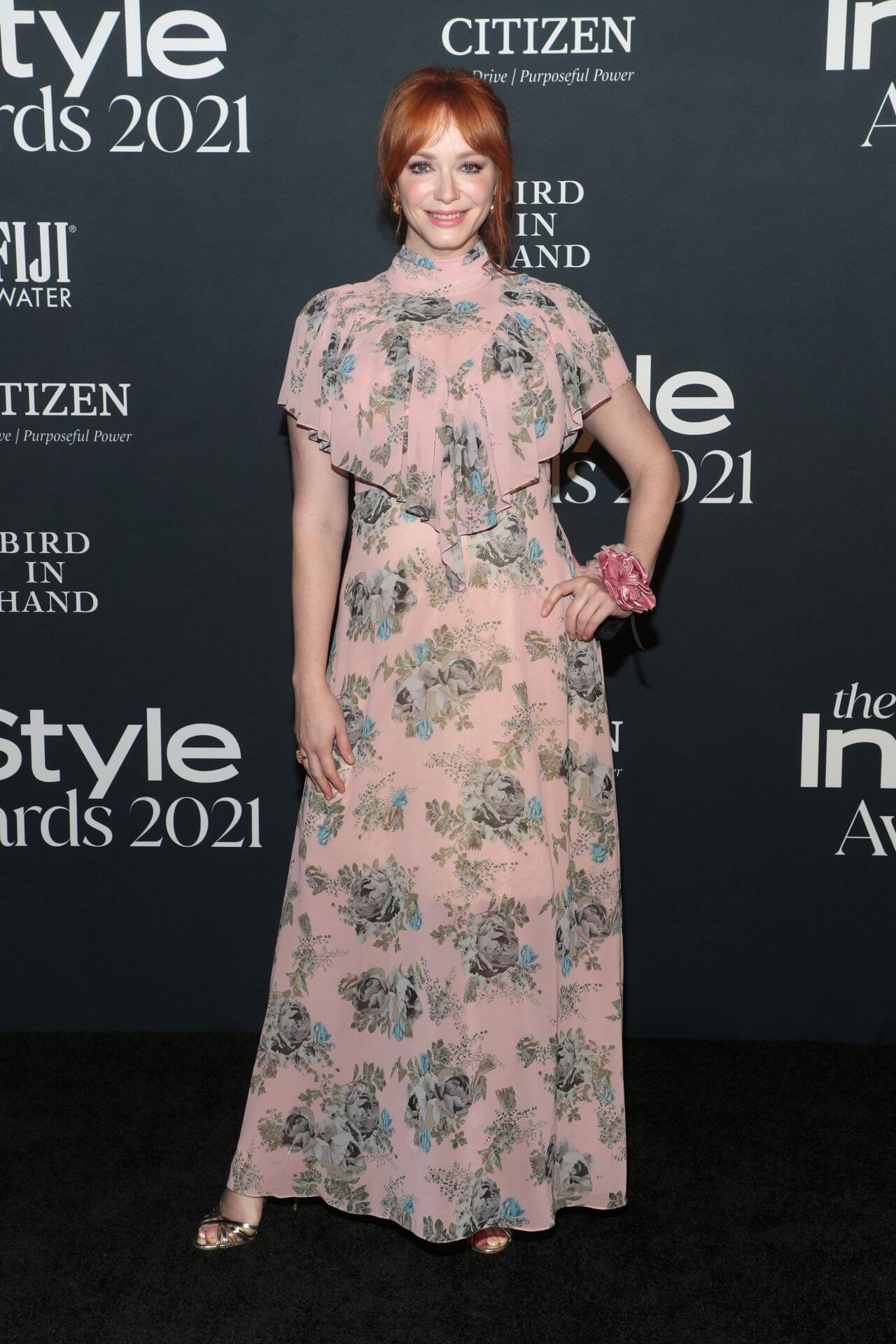 Christina Hendricks  In Printed High Neck Long Dress At Instyle Awards in Los Angeles