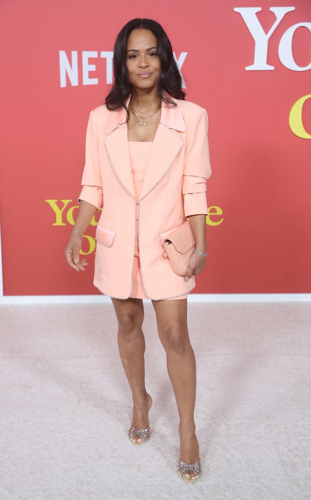 Christina Milian  In Dusky Pink Blazer Outfits At “Your Place or Mine” World Premiere in Westwood