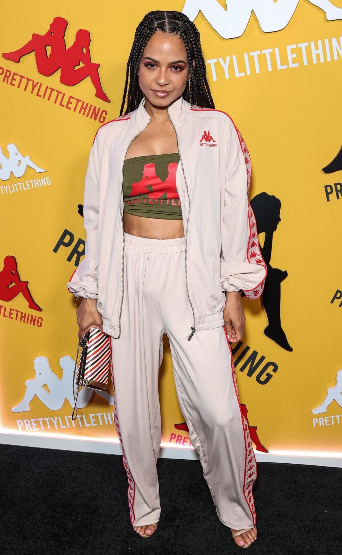 Christina Milian In Off White Jacket Under Tube Top With Pants Outfits