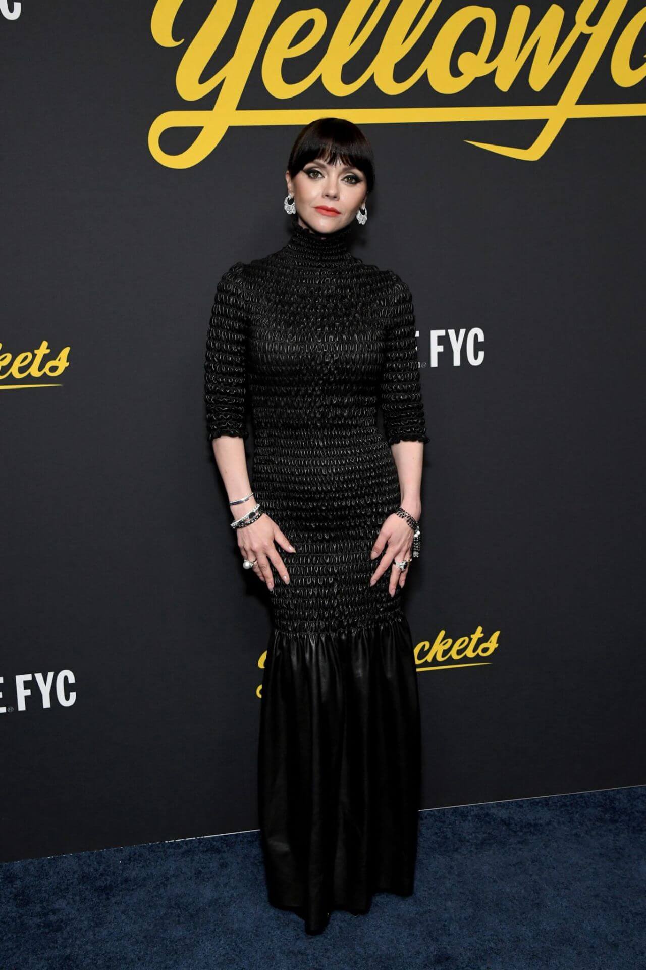 Christina Ricci  In Black Full Sleeves High Neck Long Ruffle Dress