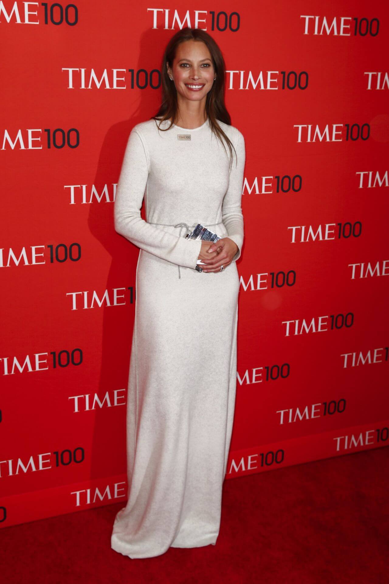 Christy Turlington  In White Full Sleeves Long Dress 