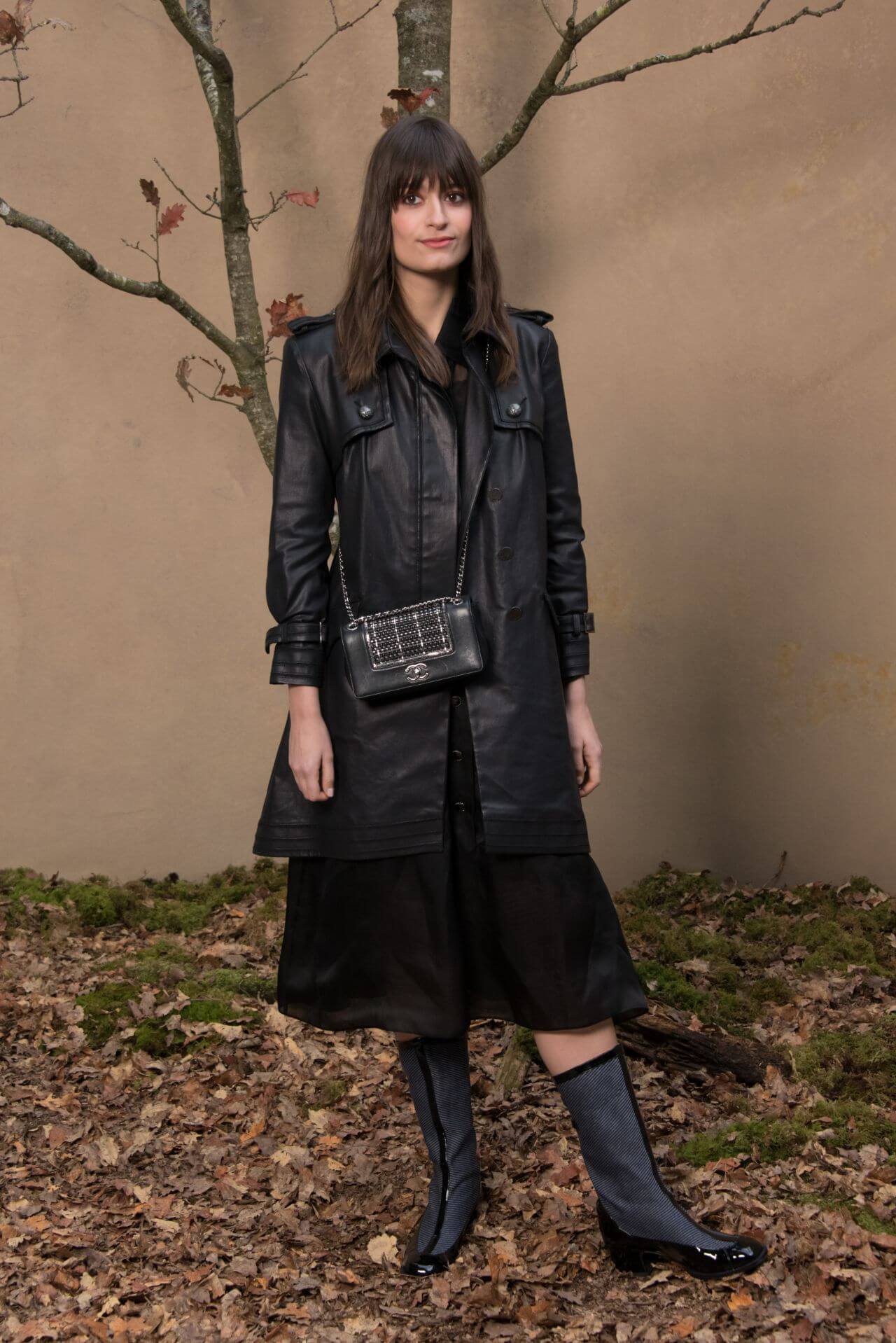 Clara Luciani  In a Black Leather Outfit At Chanel Fashion Show FW18 in Paris