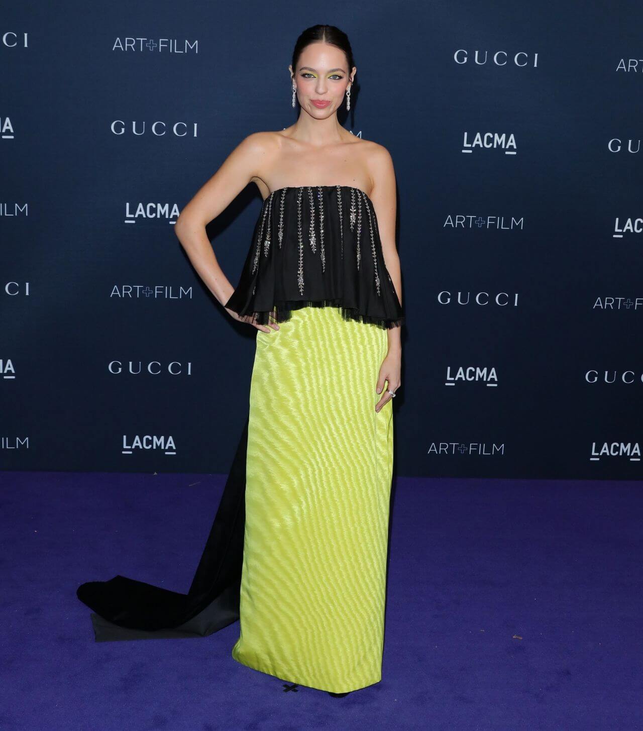 Claudia Sulewski  In Yellow & Black Shimmery Fabric Strapless Long Dress