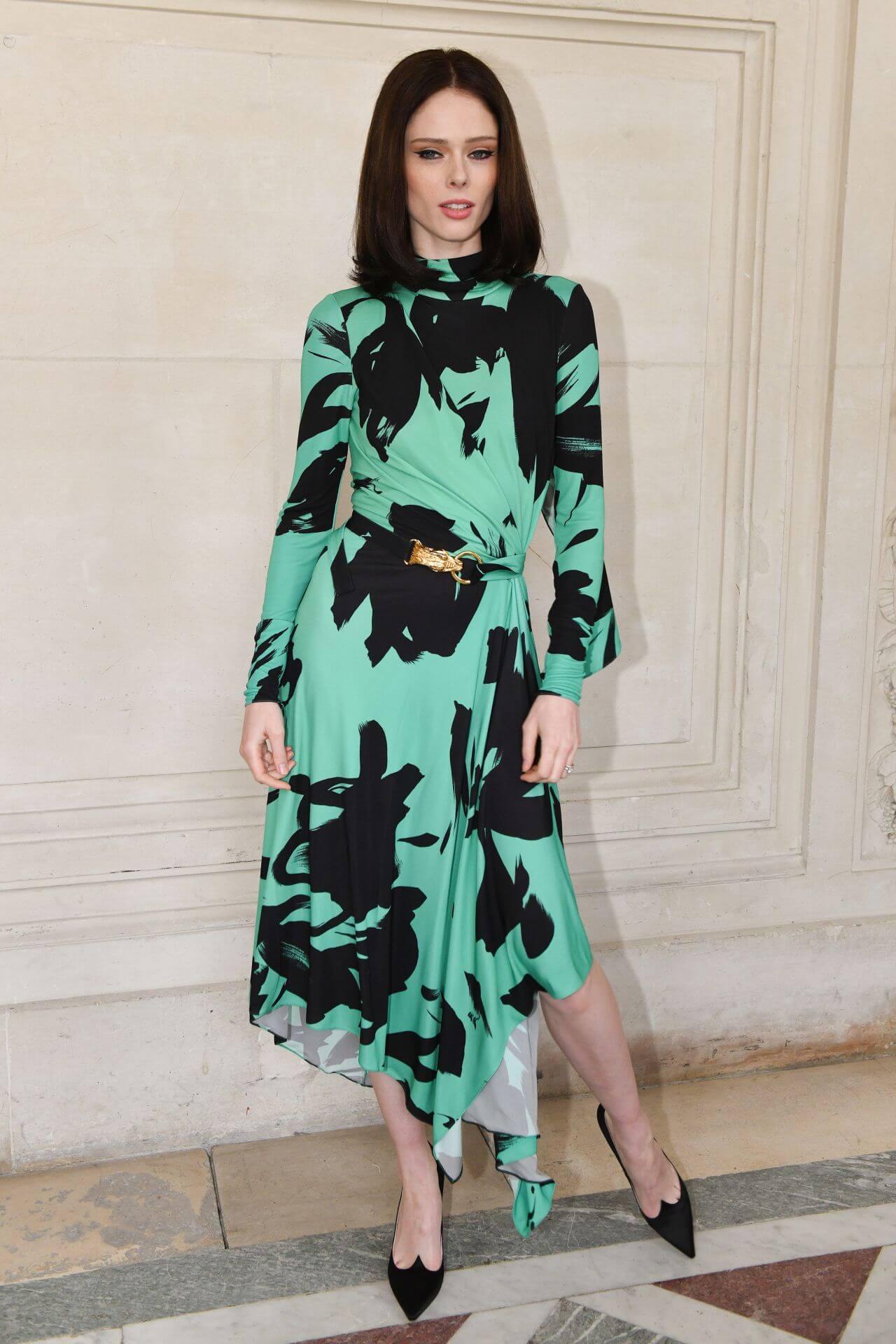 Coco Rocha  In Green Printed Full Sleeves Ruffle Long Dress