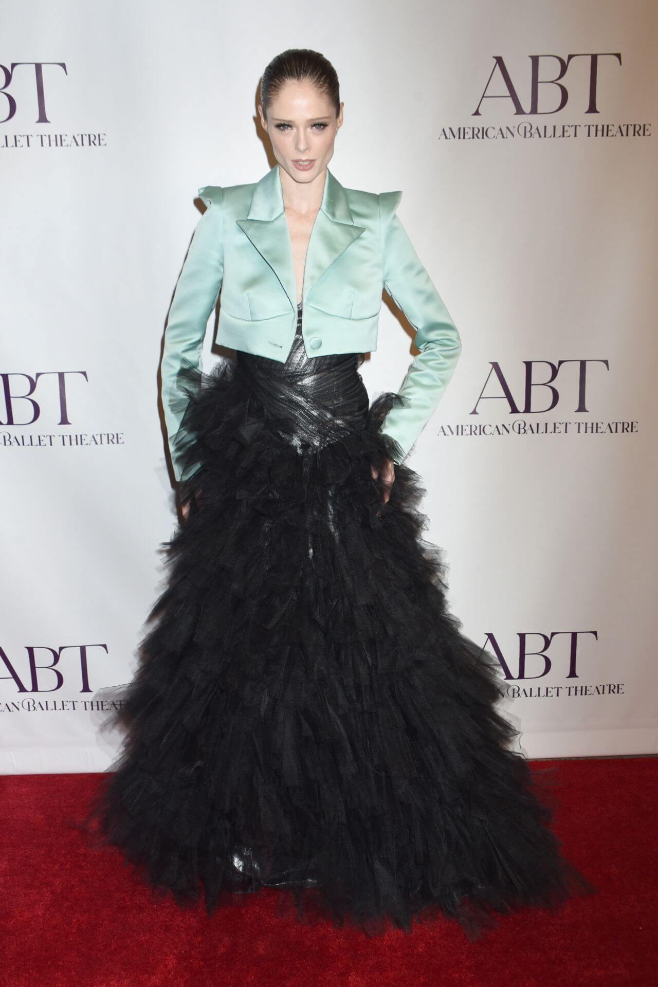 Coco Rocha In Shiny Satin Short Coat Under Black Feather Style Long Gown