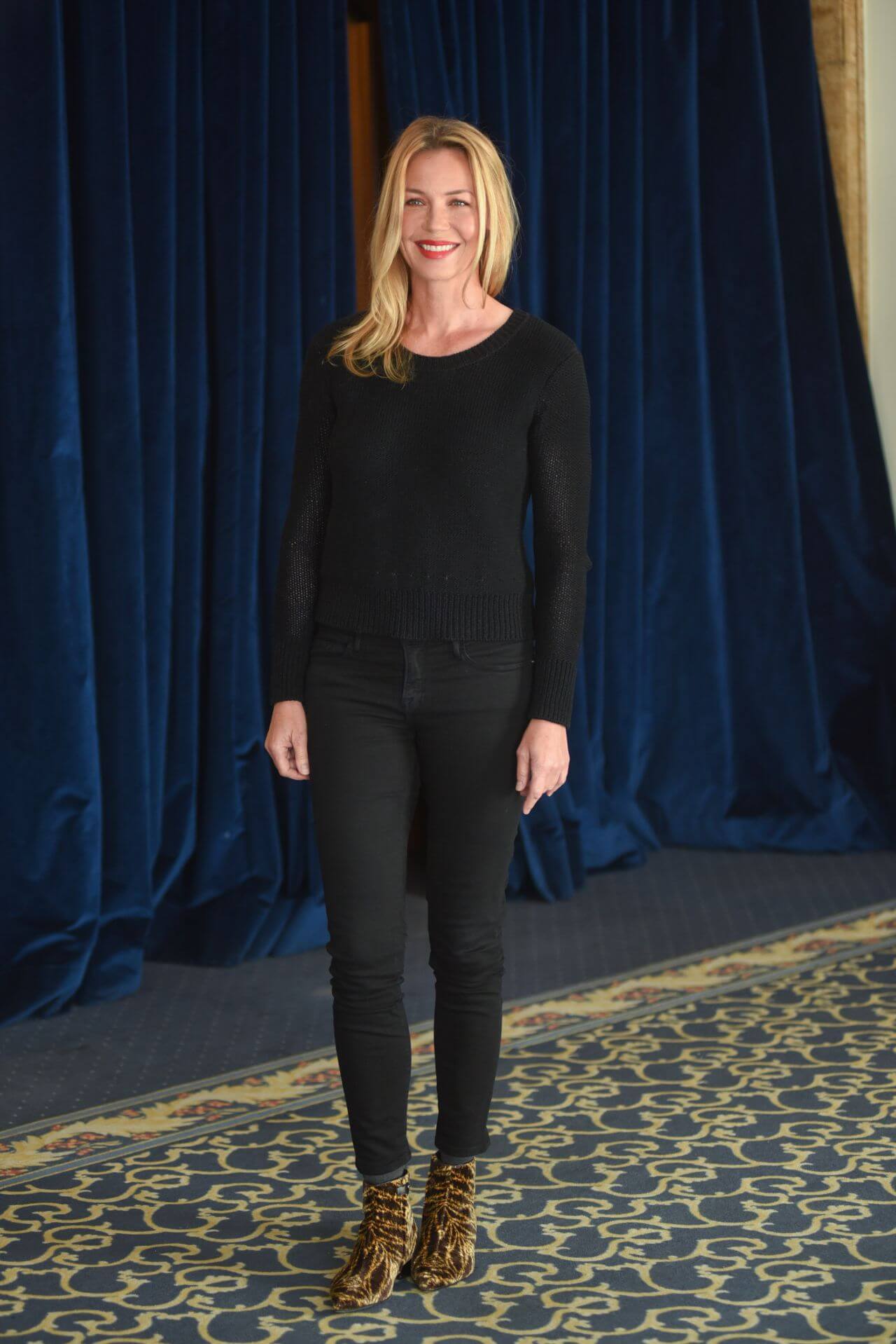 Connie Nielsen In Black Woolen sweater With Jeans At Photocall for ‘THE CONFESSIONS’ in Rome, Italy