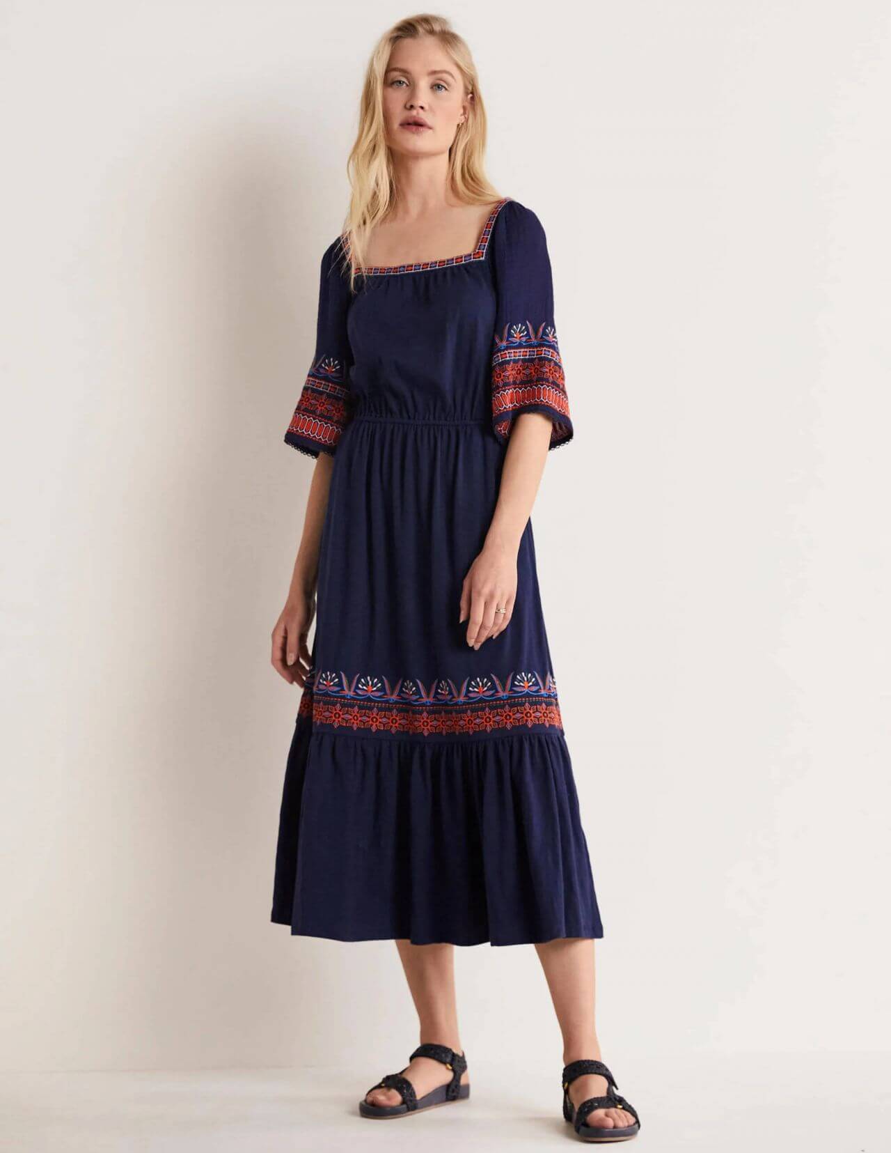 Camilla Forchhammer Christensen Lovely Looks In Blue Printed Border Long Maxi Dress