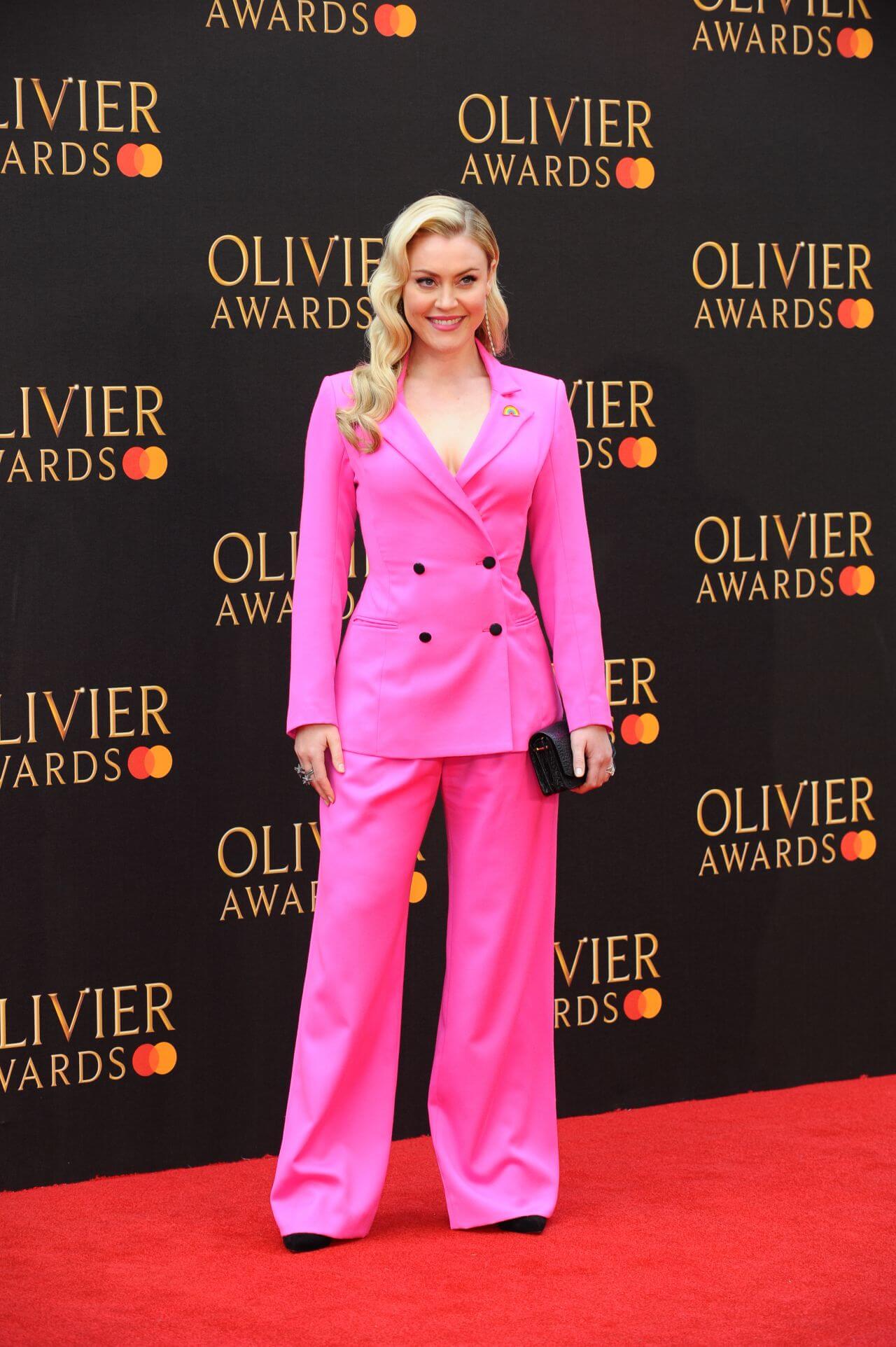 Camilla Kerslake In Pink Blazer & Pants Outfit At Laurence Olivier Awards
