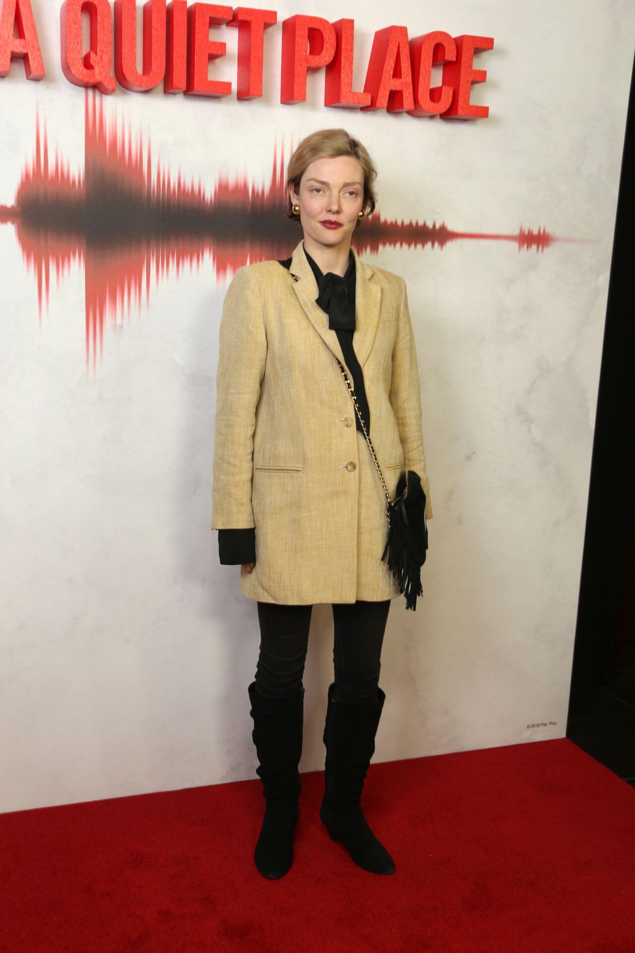 Camilla Rutherford  In Yellow Long Blazer Under Black Outfits At “A Quiet Place” Screening in London