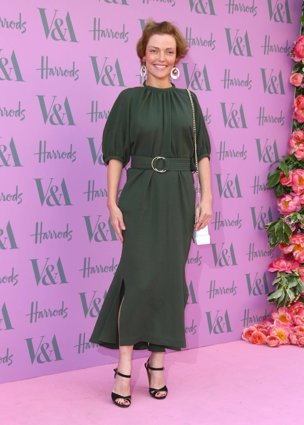 Camilla Rutherford  In Bottle Green Baggy Sleeves Long Dress At The Victoria and Albert Museum Summer Party in London