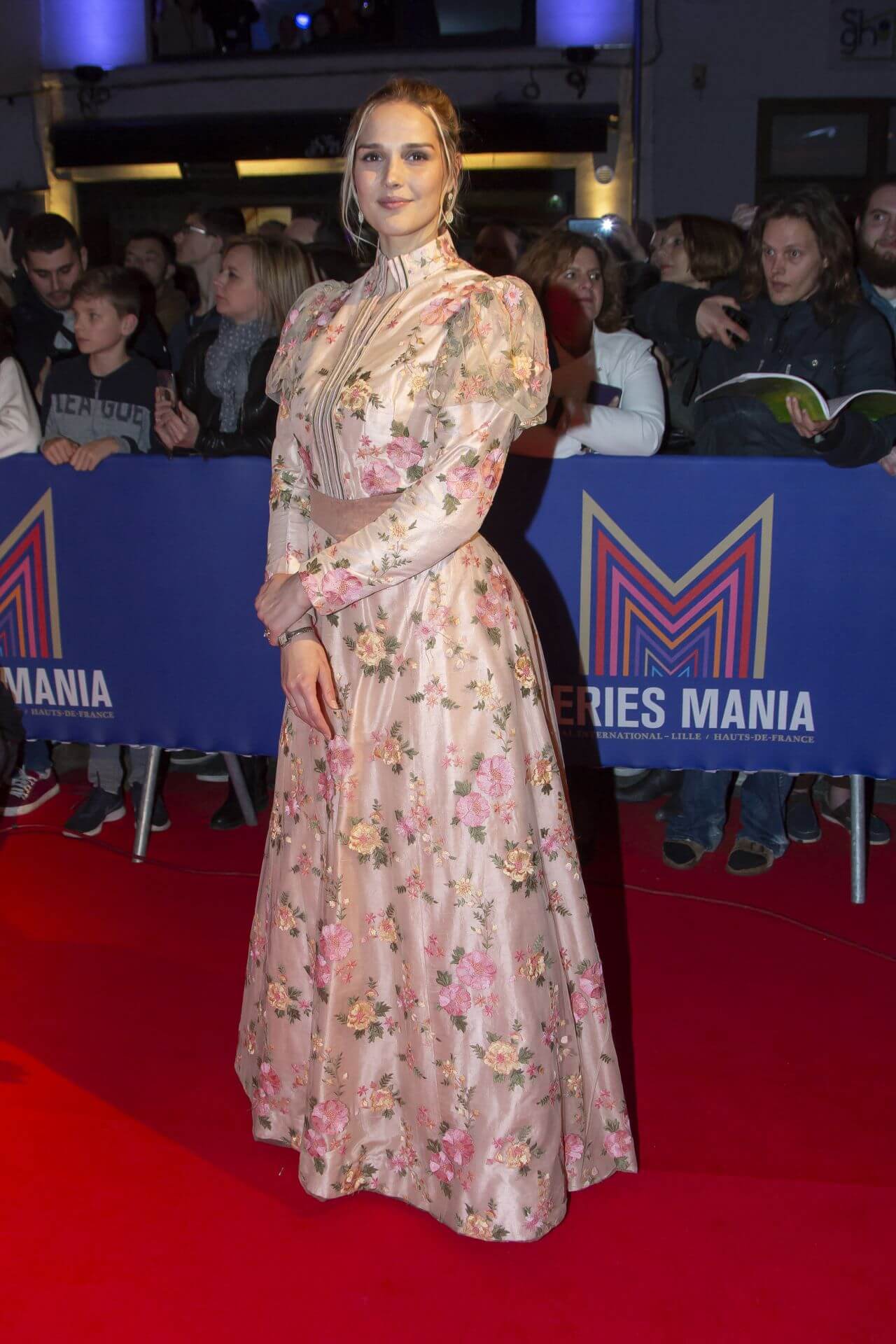 Camille Lou In Floral Print Full Sleeves Crop Top With Long Skirt Outfit At Series Mania Festival Opening Ceremony in Lille