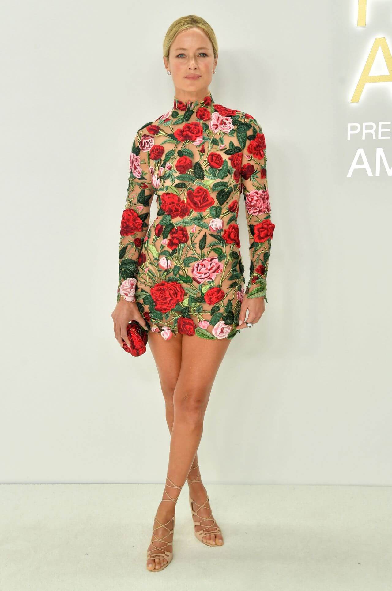 Carolyn Murphy In Floral Design Full Sleeves Mini Outfit At CFDA Fashion Awards in New York