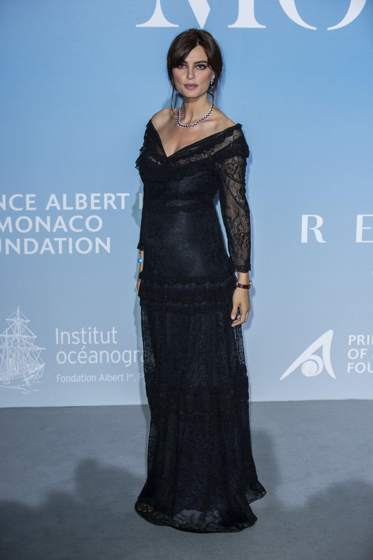 Catrinel Menghia In Black Net Fabric Full Sleeves Long Gown Dress At Monte-Carlo Gala for the Global Ocean
