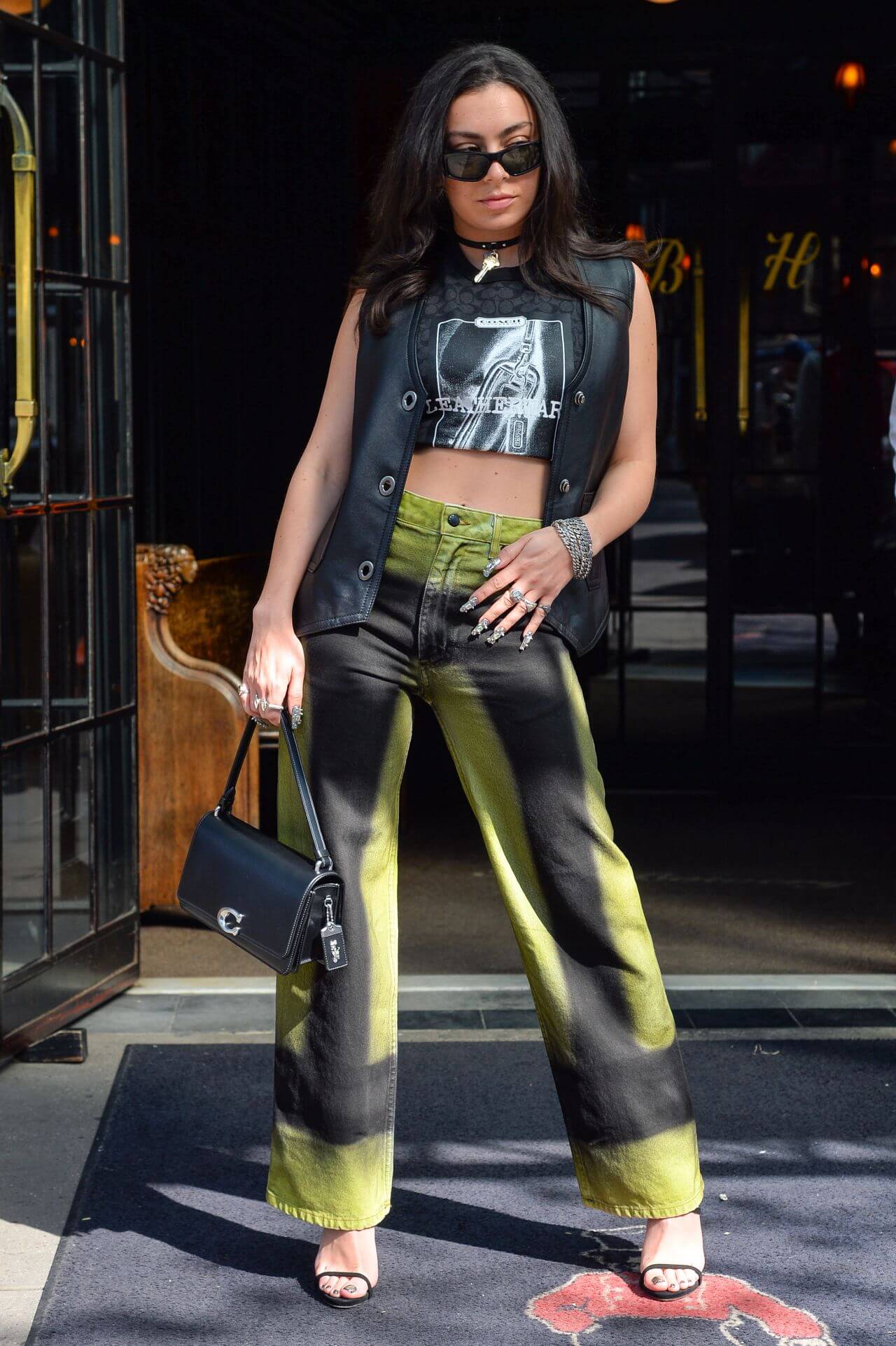 Charli XCX Perfect Looks In Black Crop Top & Jacket With Dual Shades High Waist Denim Bottoms