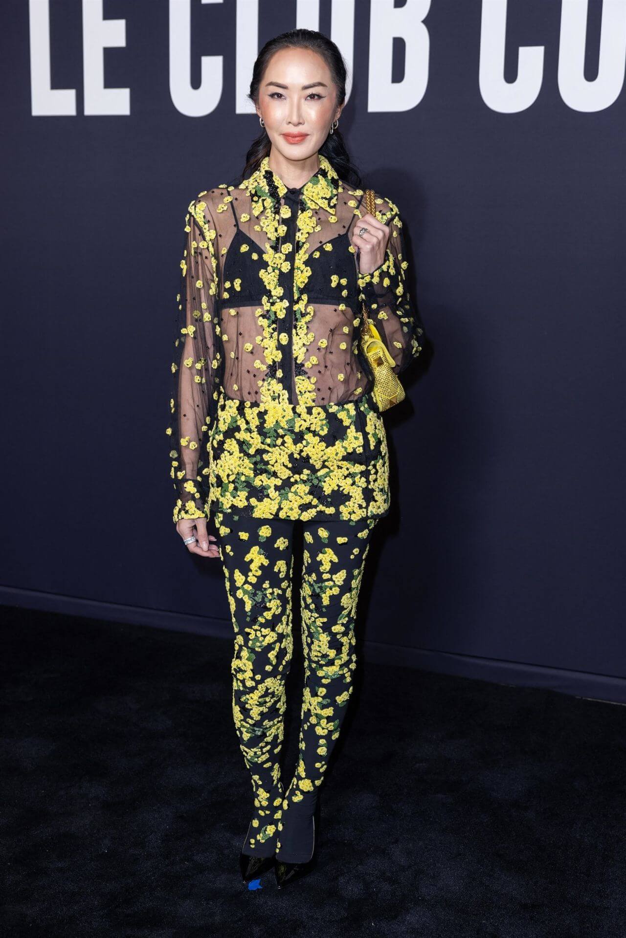 Chriselle Lim In Yellow Floral Patchwork Co-Ord Set At Valentino Haute Couture Show In Paris Fashion Week
