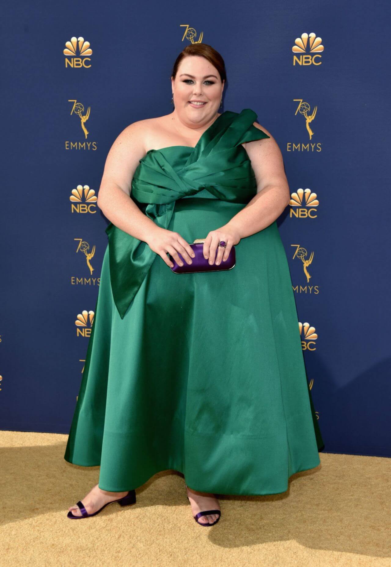 Chrissy Metz  In  Bottle Green With Bow Style Long Dress At Emmy Awards