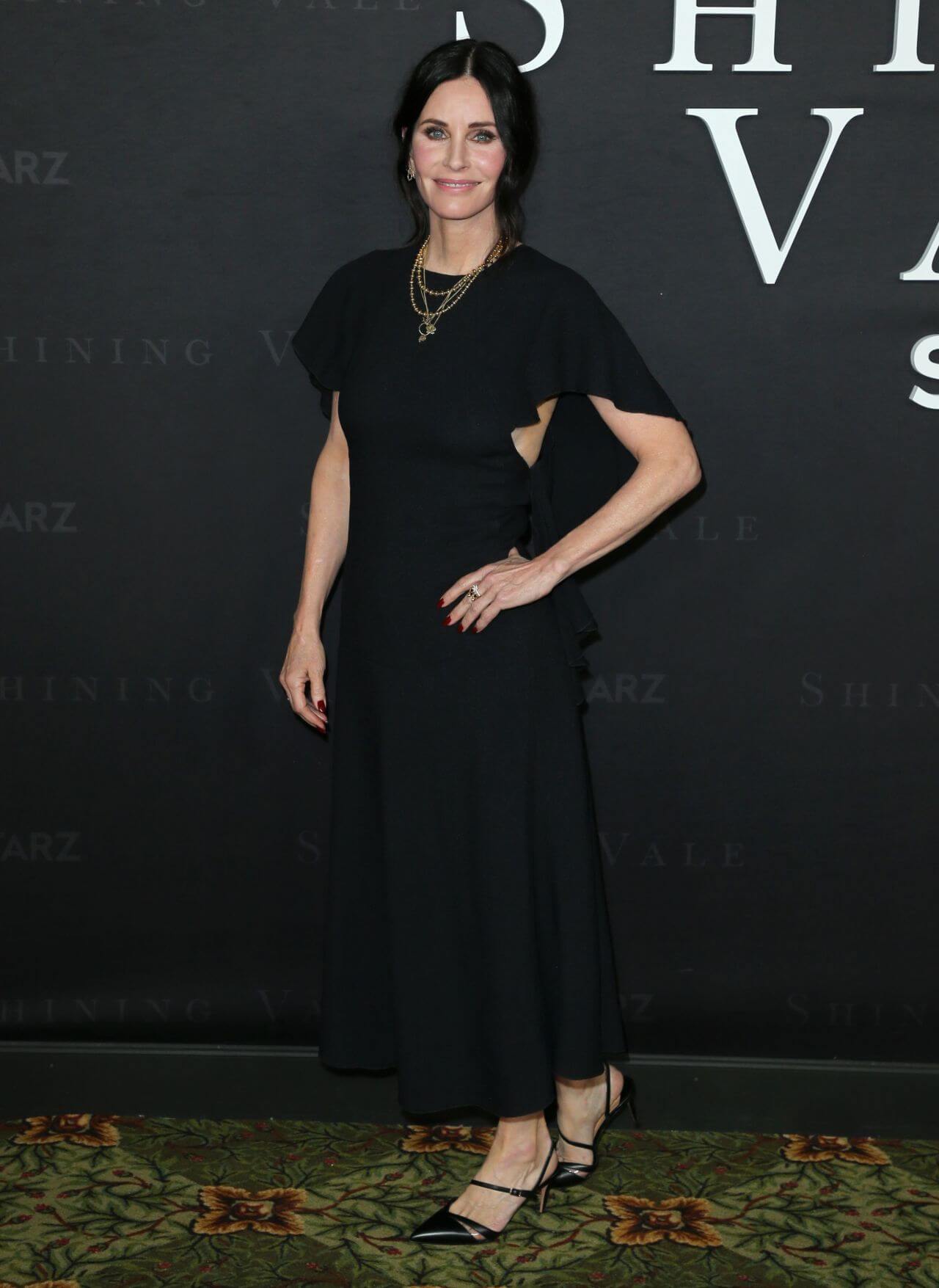Courteney Cox  In Black Long Gown Dress At “Shining Vale” Premiere in Hollywood