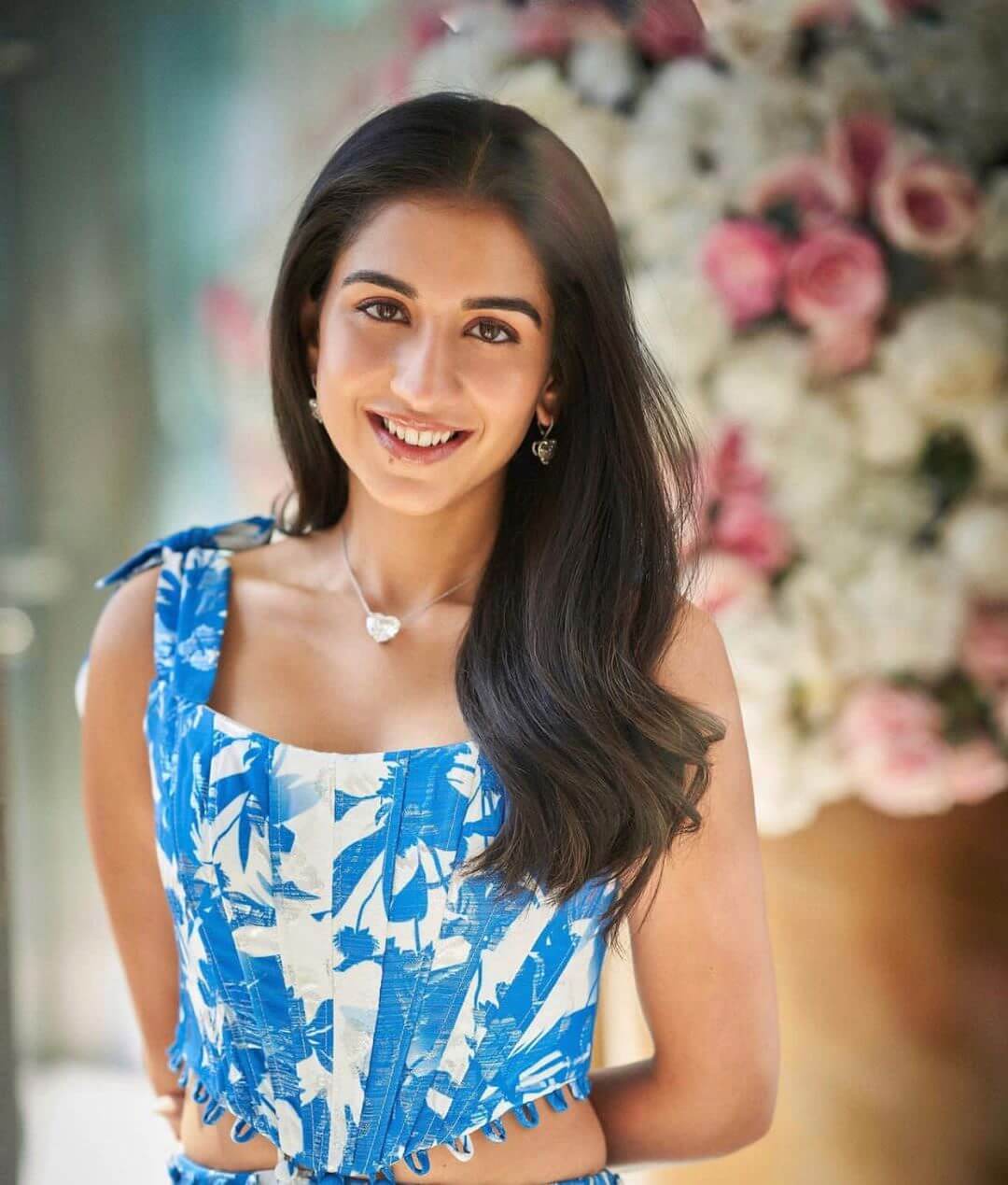 Radhika Merchant Lovely In Blue Floral Print Cut Out Dress