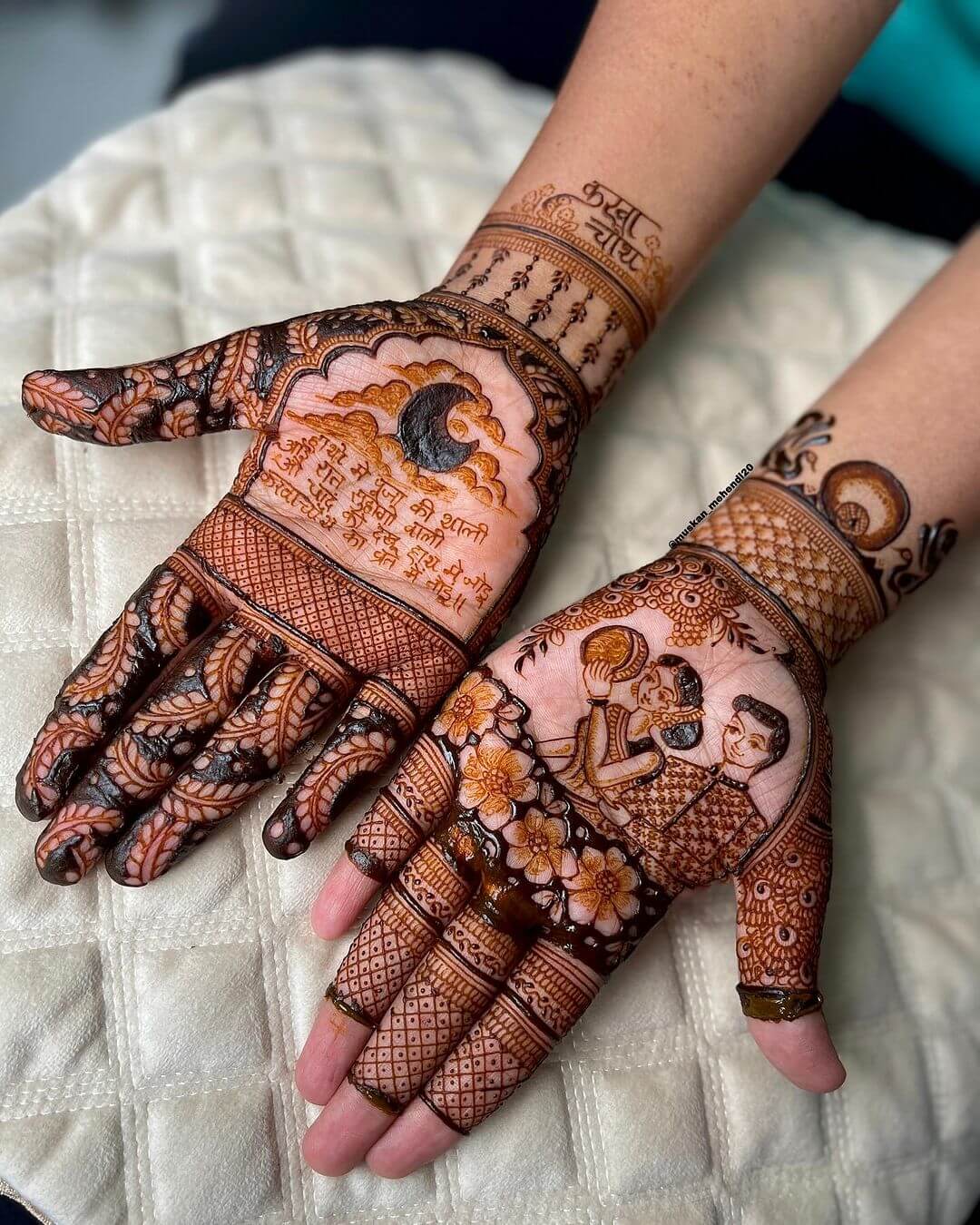 A Bold Moon With Leaf Style Mehndi Design