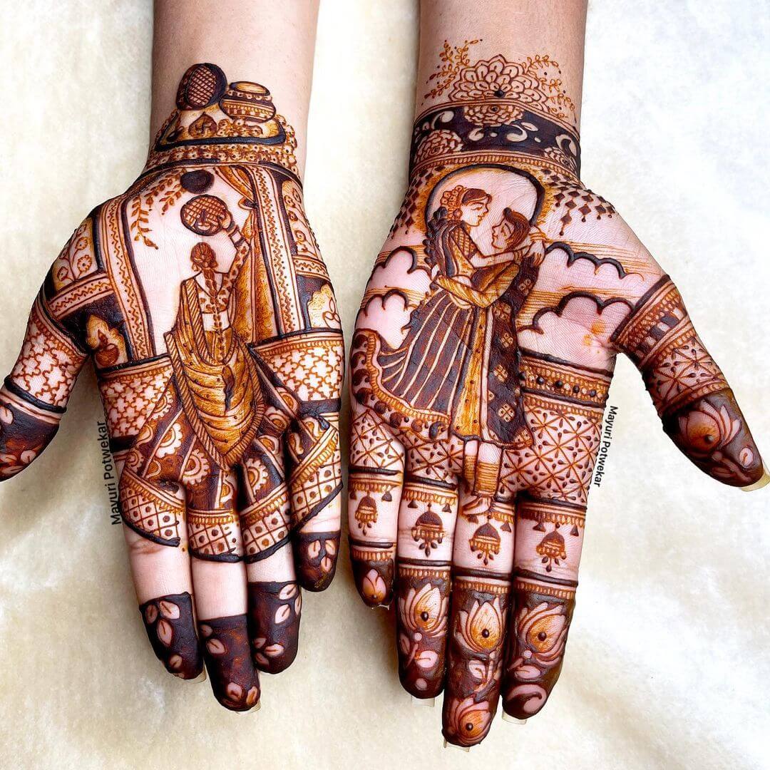 A Caring Partner With Seeing A Moon Portrait Mehndi Design