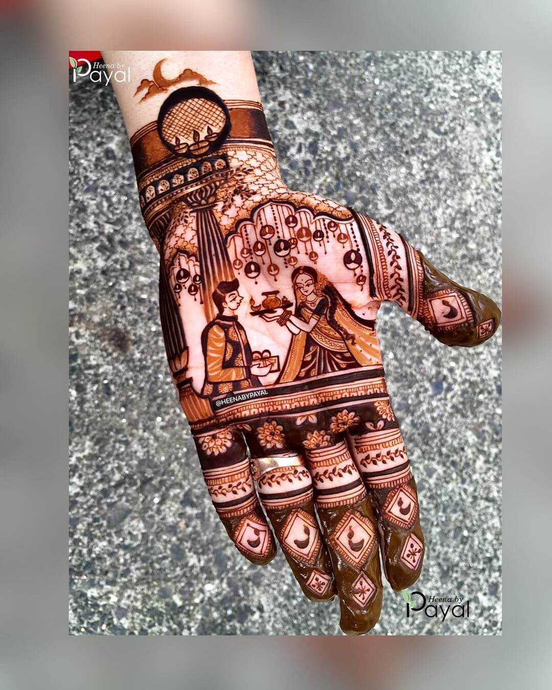 A Celebrating Karwachauth Potrait Mehndi design