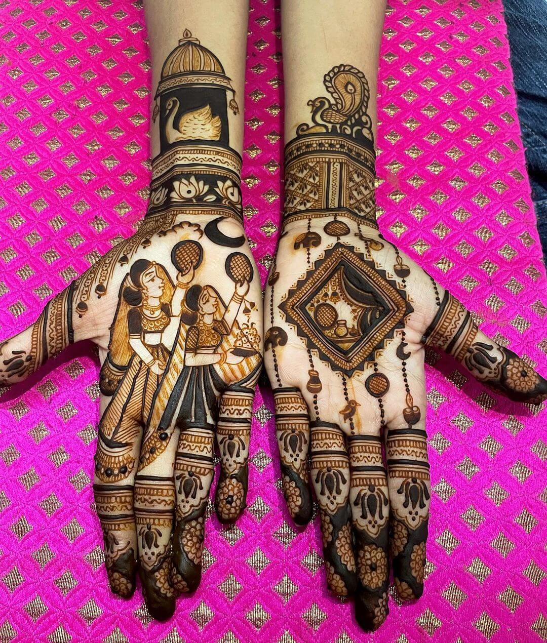 A Picture Frame With Little Lotus  & Swan Mehndi Design