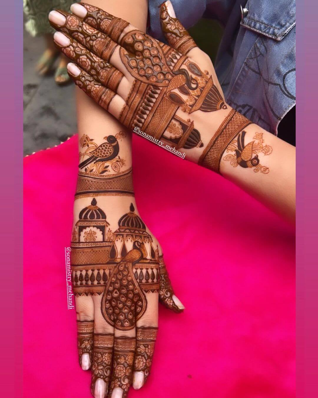 A Royal Fort Style With Peacock Mehndi Design