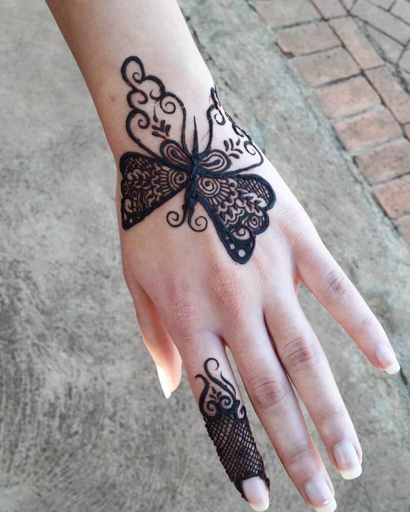 A Simple Tattoo Style Butterfly Mehndi Design For Kids