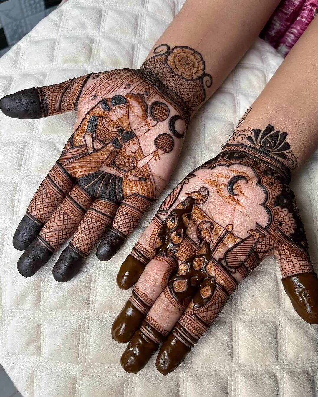 A Peacock-Themed and Portrait Mehndi Design