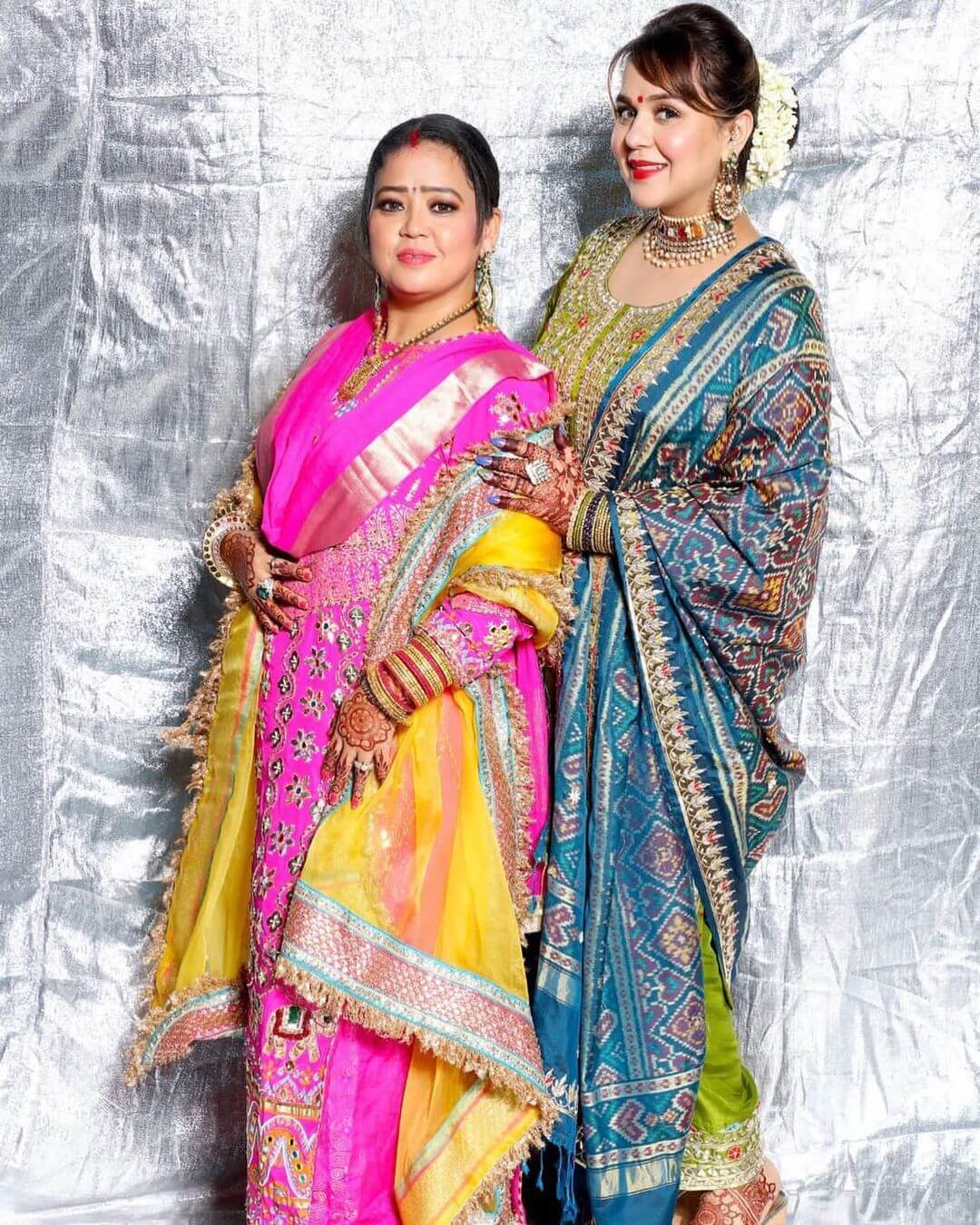 Bharti Singh In Pink Gown Dress With Gota Patti Dupatta
