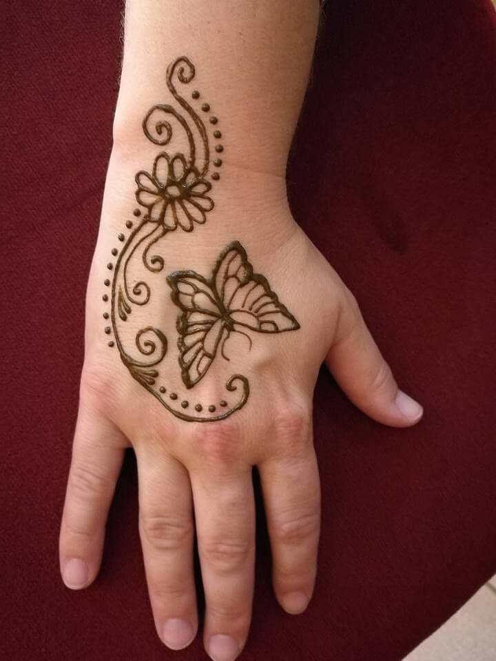 Simple Floral With Butterfly Mehndi Design For Kids