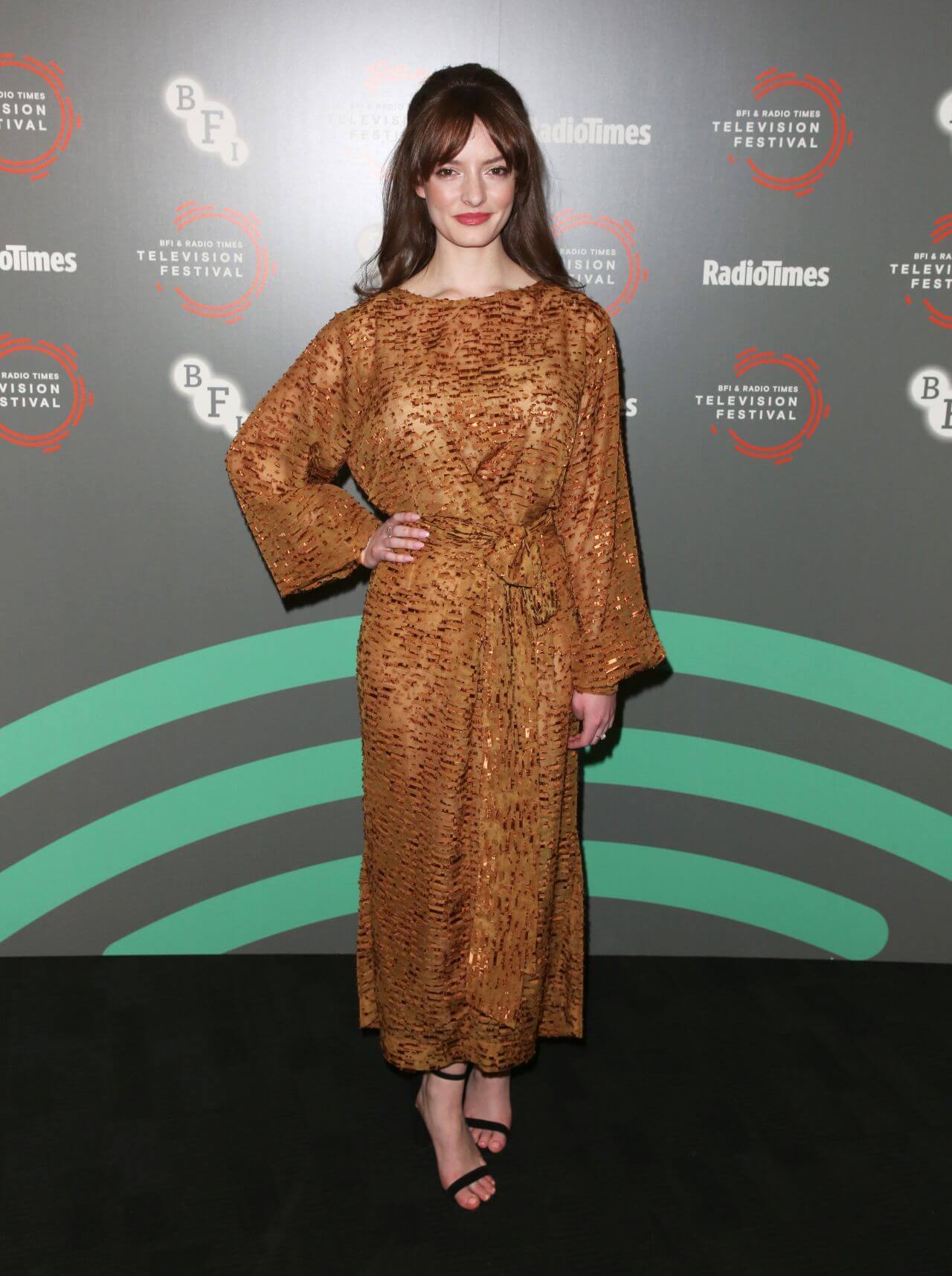 Dakota Blue Richards In Copper Shimmery Long Dress
