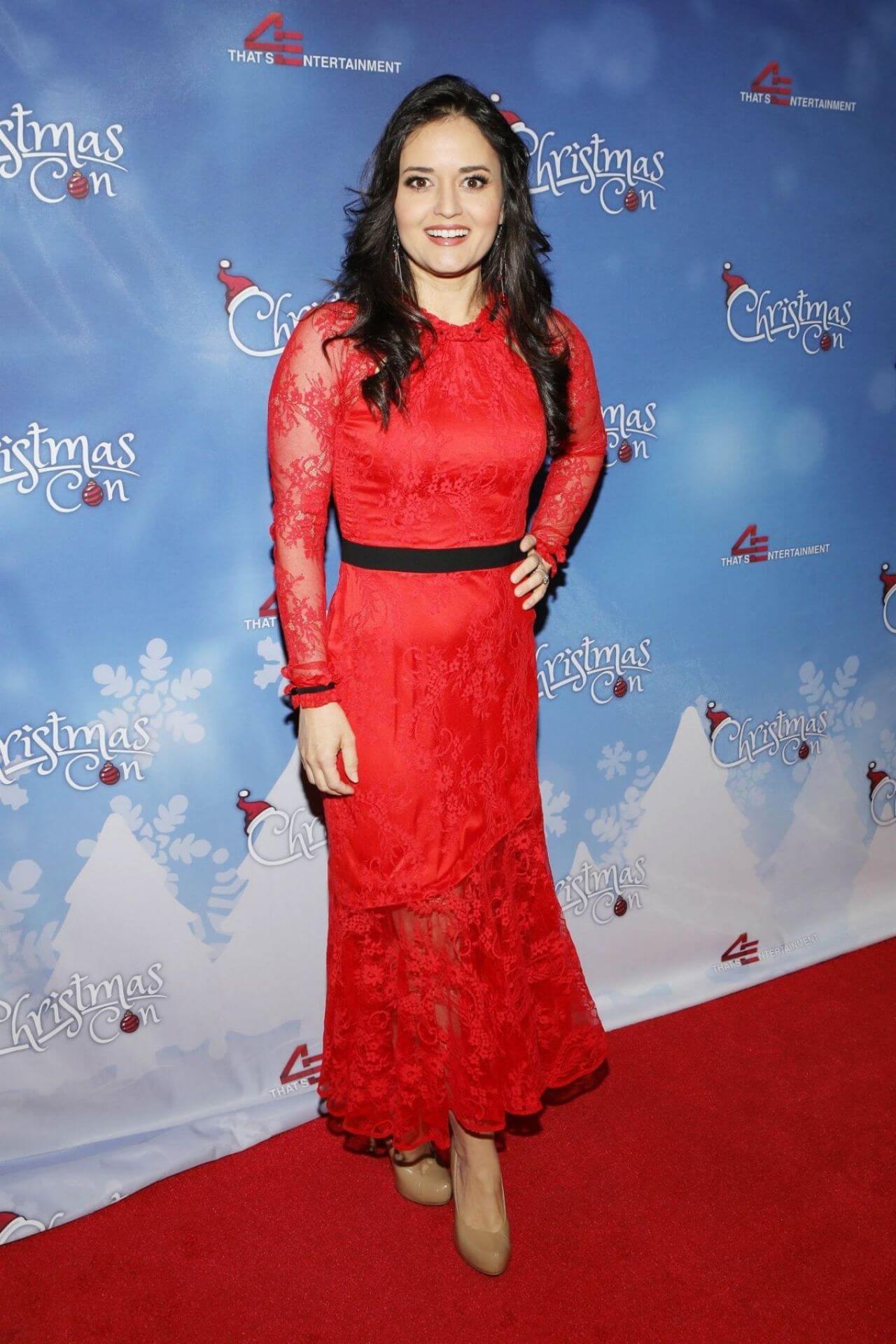 Danica McKellar In Red Full Sleeves Long Dress