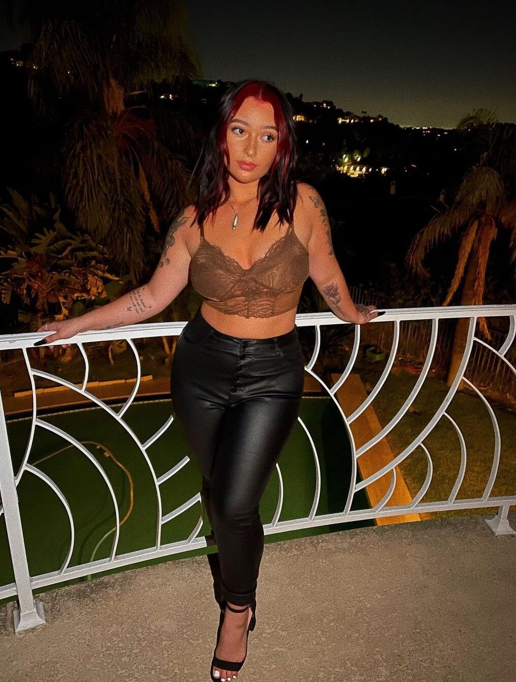 Danielle Cohn In Cami Top With Leather Pants