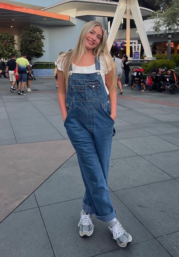 Marla Catherine In Blue Denim Dungaree With White Top