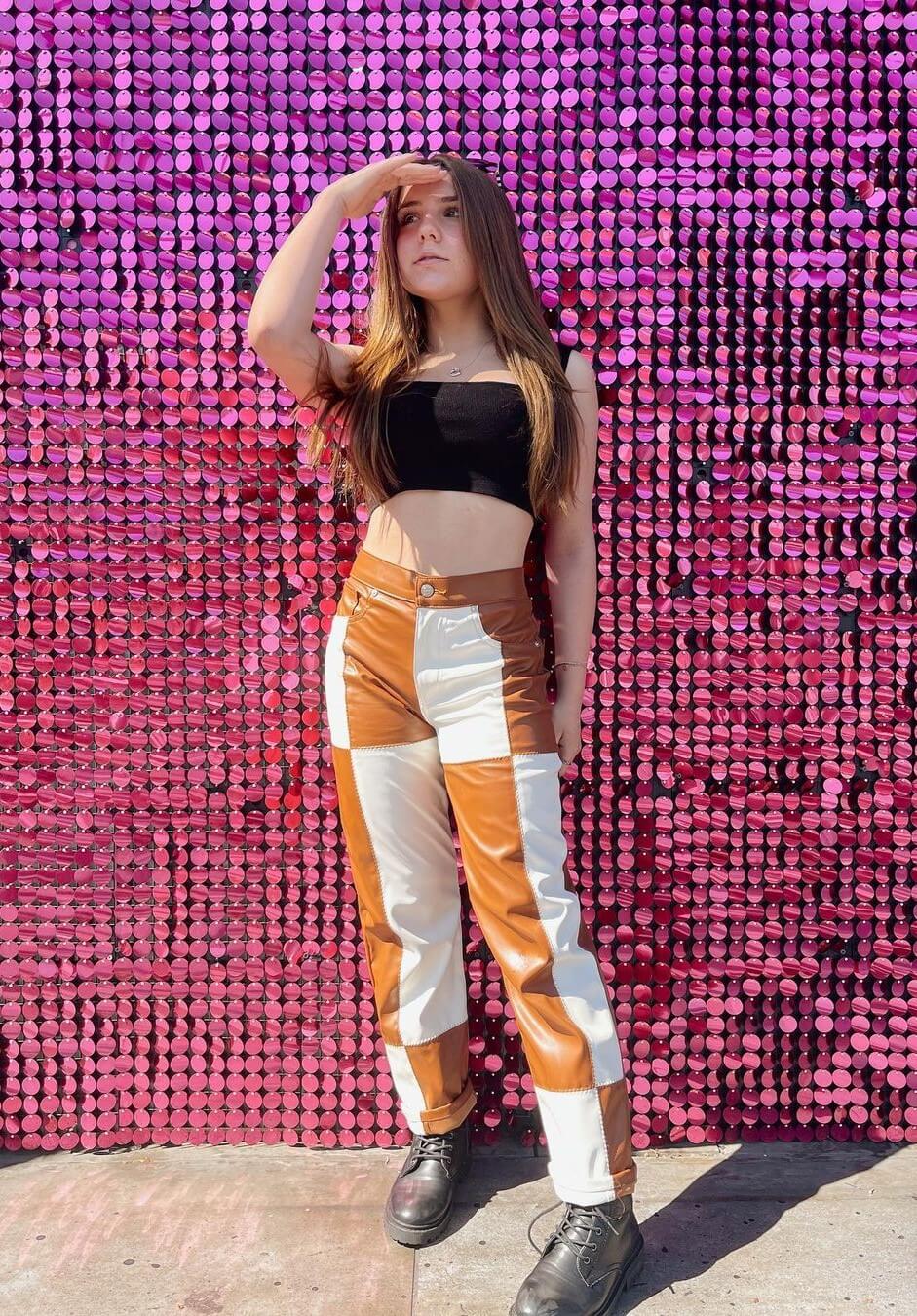 Piper Rockelle In Black Tube Top With Checked Straight Pants