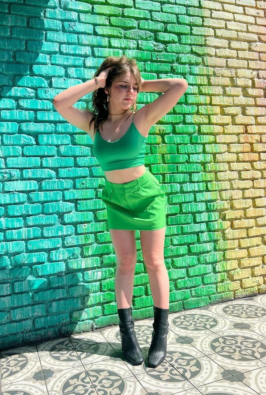 Piper Rockelle In Green Crop Top With  Mini Skirt 